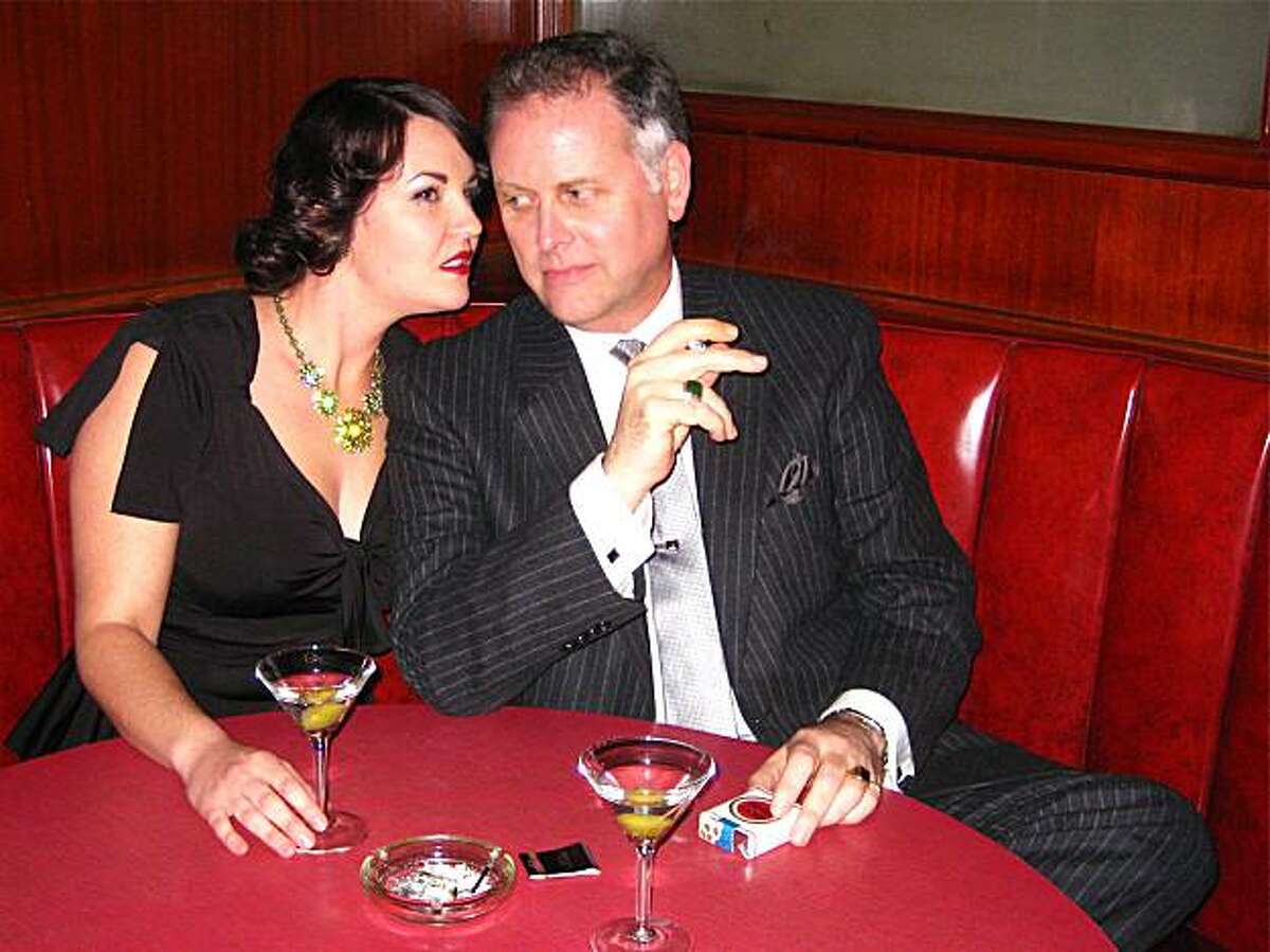 Actress Alycia Tumlin and Noir Film Festival Artistic Director Eddie Muller at Tosca Cafe where they shot a trailer which opens his January festival. December 2009.
