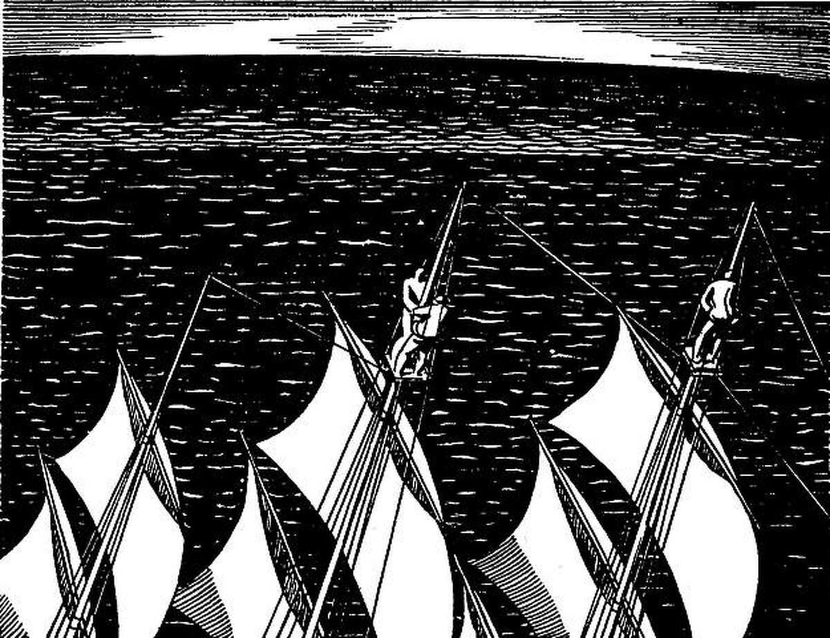 "The Mast-Head" (1930) ink on paper illustration for Herman Melville's "Moby-Dick" by Rockwell Kent