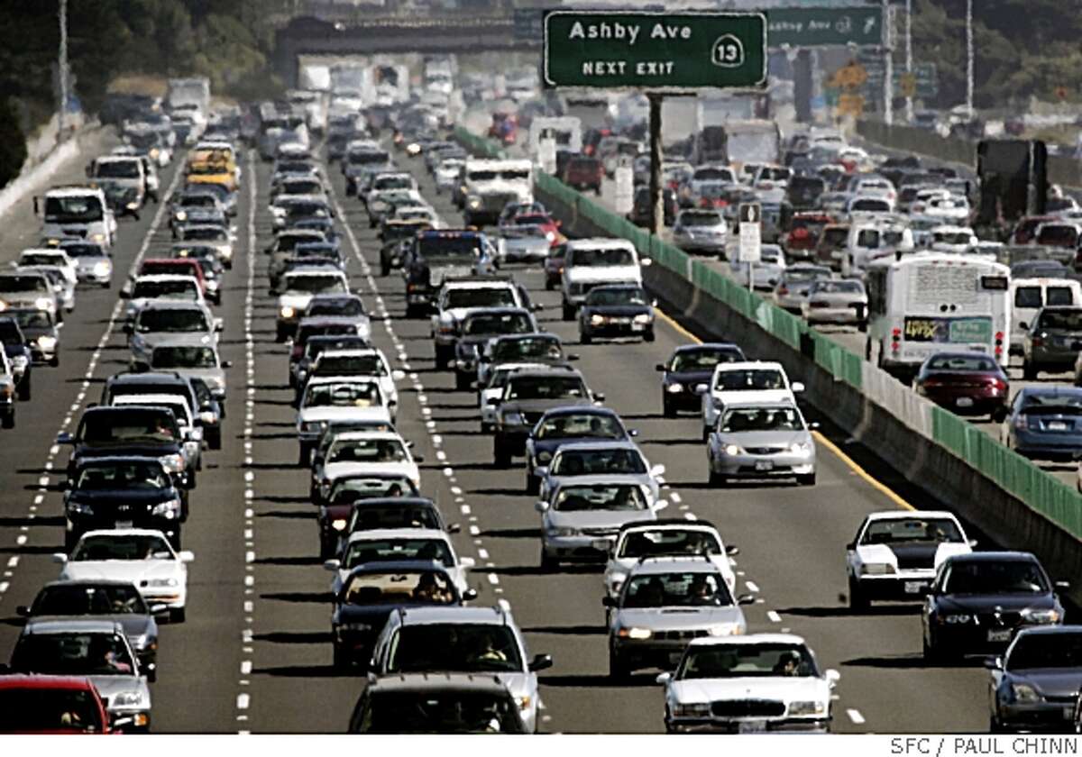 Despite the promise of free rides on mass transit systems on a declared "Spare the Air" day, traffic clogged both directions of Interstate 80 during the afternoon commute in Berkeley, Calif. on Thursday, June 22, 2006.PAUL CHINN/The Chronicle