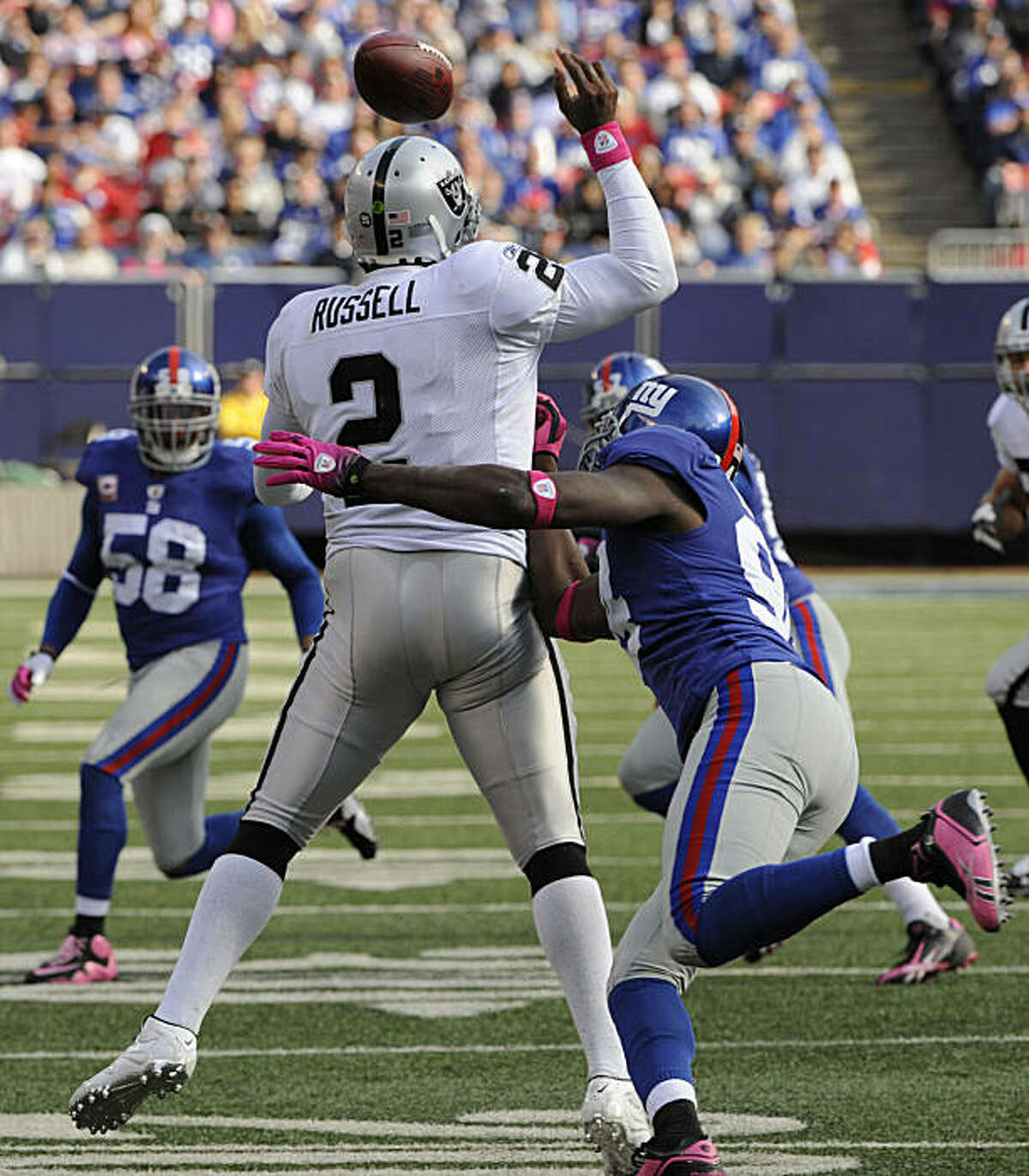 Oakland Raiders Quarterback JaMarcus Russell. The New York Giants