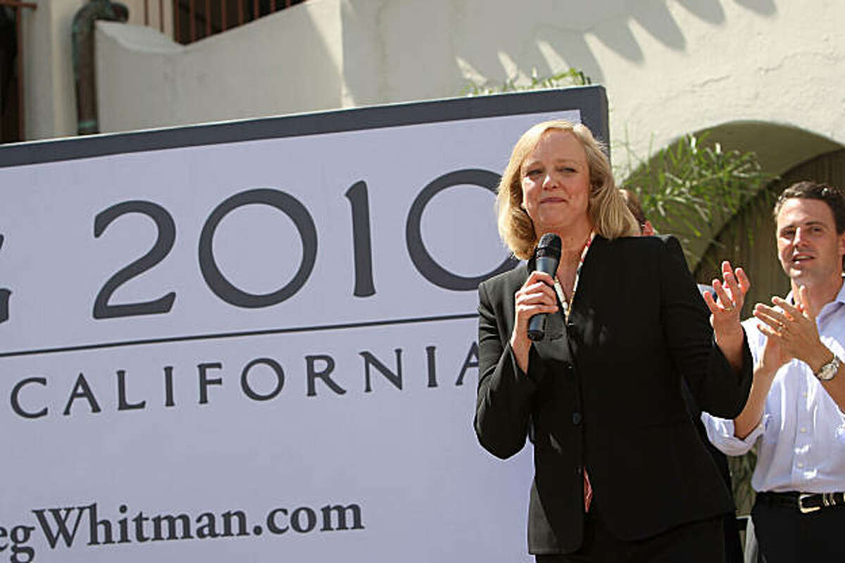 FULLERTON, CA - SEPTEMBER 22: Former eBay CEO Meg Whitman announces her candidacy for the 2010 Republican gubernatorial nomination on September 22, 2009 in Fullerton, California. Whitman will vie for the Republican nomination with state Insurance Commissioner Steve Poizner and former U.S. Rep. Tom Campbell. Gov. Arnold Shwarzenegger is prevented from running again under term limits. Whitman has already received the endorsement of former Republican Gov. Pete Wilson, who will serve as her campaign chairman. (Photo by David McNew/Getty Images)