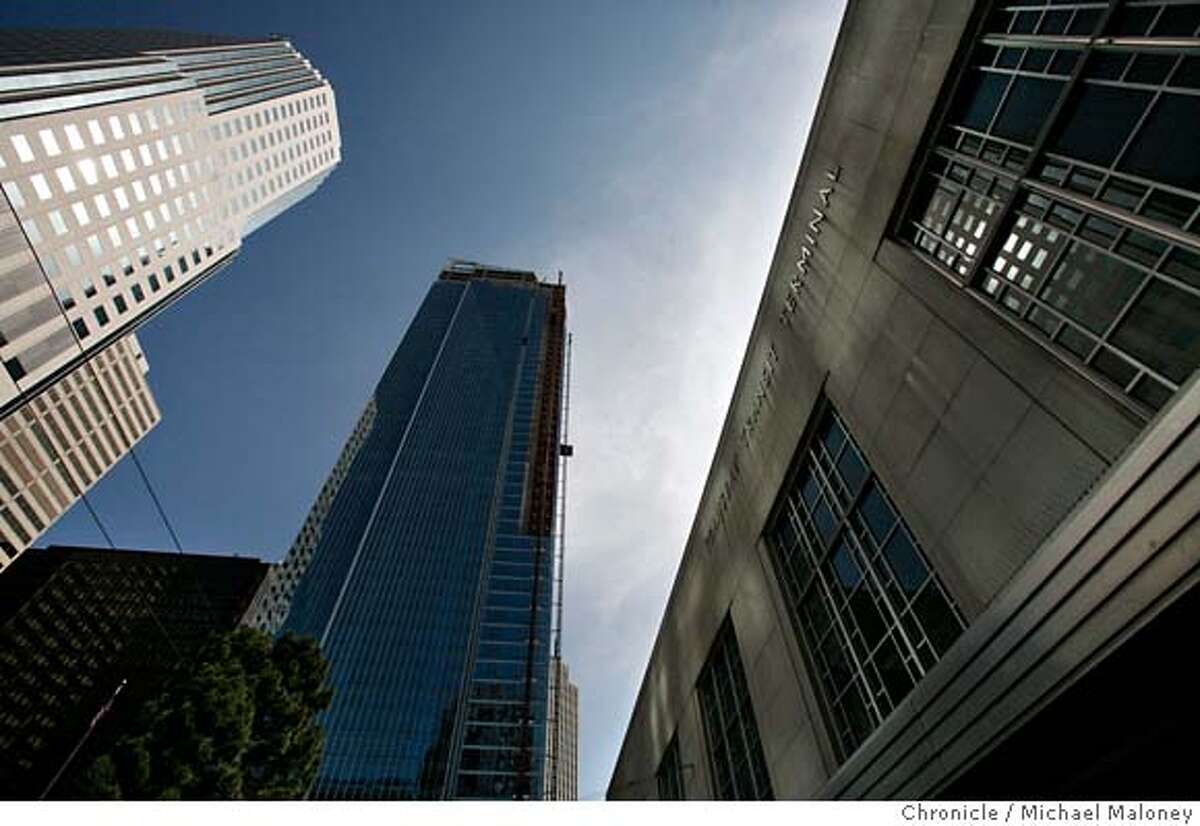 ###Live Caption:The skyline around the San Francisco Transbay Terminal can change in the near future when San Francisco city officials next week propose new zoning rules that would allow extra-tall towers on a few sites around the Transbay Terminal in San Francisco, Calif. Photo taken on April 24, 2008 in front of the terminal, at right, and looking towards the new Millennium Tower under construction, in center. Photo by Michael Maloney / San Francisco Chronicle###Caption History:The skyline around the San Francisco Transbay Terminal can change in the near future when San Francisco city officials next week propose new zoning rules that would allow extra-tall towers on a few sites around the Transbay Terminal in San Francisco, Calif. Photo taken on April 24, 2008 in front of the terminal, at right, and looking towards the new Millennium Tower under construction, in center. Photo by Michael Maloney / San Francisco Chronicle###Notes:###Special Instructions:MANDATORY CREDIT FOR PHOTOG AND SAN FRANCISCO CHRONICLE/NO SALES-MAGS OUT