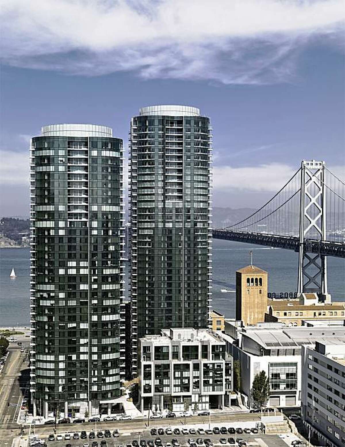 The Infinity is a pair of residential towers or 35 and 40 stories one block east of the Embarcadero.