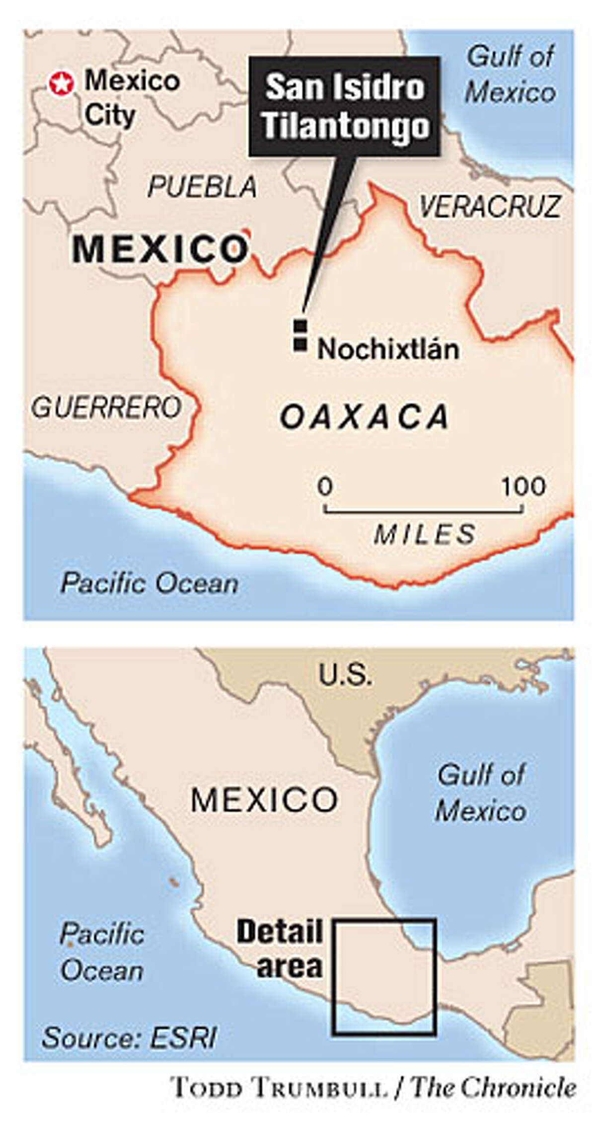 Oaxaca, Mexico. Chronicle graphic by Todd Trumbull