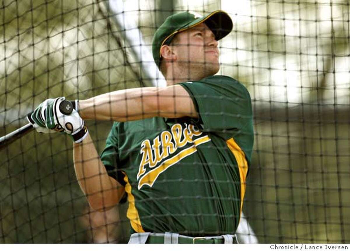 ###Live Caption:Oakland Athletics' Out Fielder, Todd Linden, follows the flight of his ball during batting practice at Papago Park in Phoenix, Ariz. on Thursday, Feb. 21, 2008. Photo By Lance Iversen / San Francisco Chronicle###Caption History:Oakland Athletics' Out Fielder, Todd Linden, #23, follows the flight of his ball during batting practice at Papago Park in Phoenix, Az. on Thursday, Feb. 21, 2008. By Lance Iversen/San Francisco Chronicle###Notes:Iversen 415-297-9395 CQ###Special Instructions:MANDATORY CREDIT PHOTOG AND SAN FRANCISCO CHRONICLE/NO SALES MAGS OUT