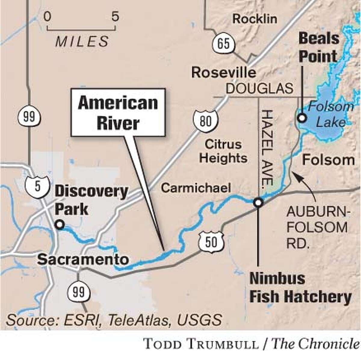 American River. Chronicle graphic by Todd Trumbull