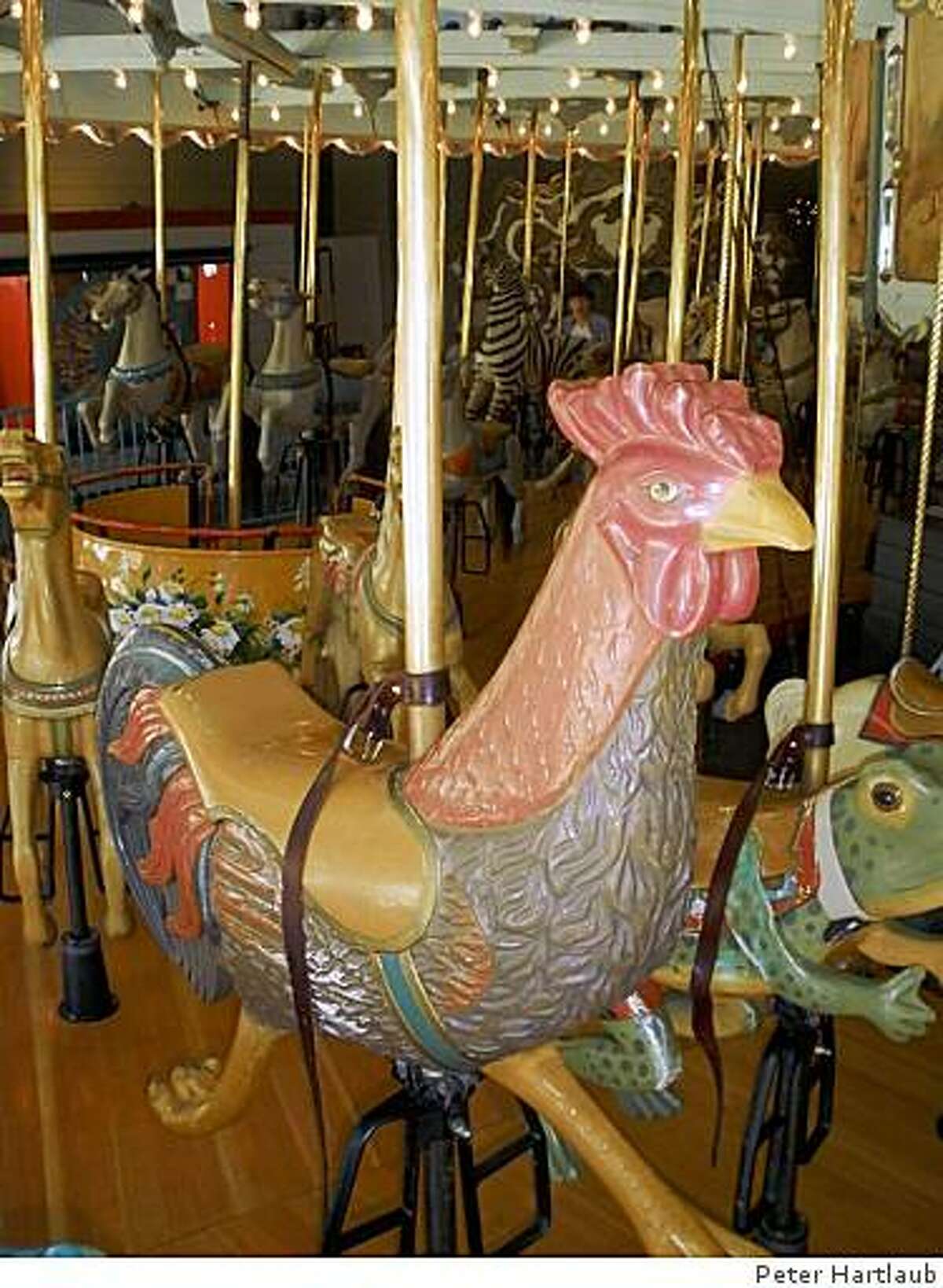 A rooster figure at the Tilden Park Merry-Go-Round.