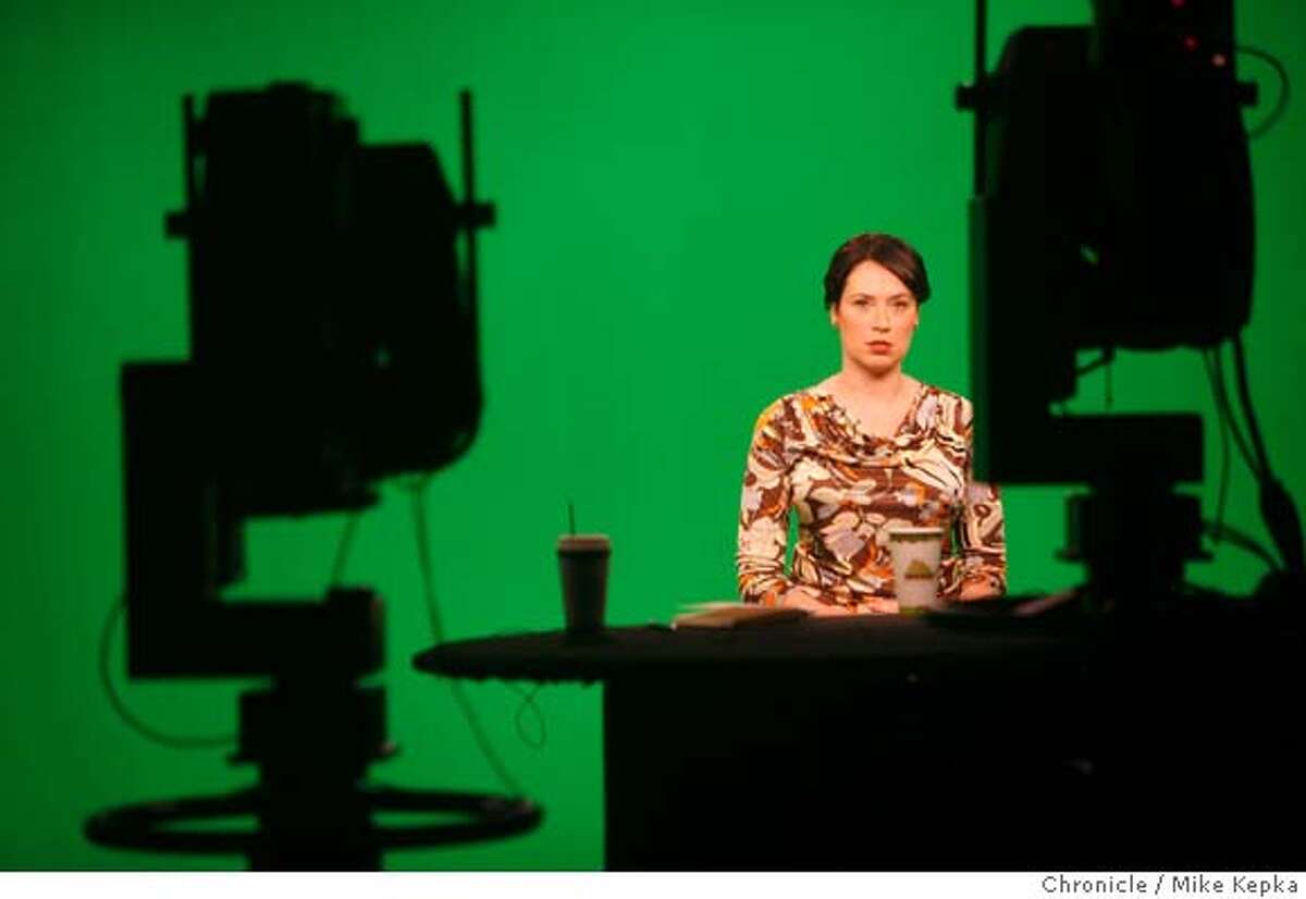 In an in-house television studio on the Yahoo Campus in Sunnyvale, Calif., Sarah Lacy preps for a final rehearsal filming of Tech Ticker, Yahoo's new online technology show that will cover the ins and outs of Silicon Valley business. Mike Kepka / The Chronicle Ran on: 02-11-2008 Sarah Lacy, one of the hosts of Tech Ticker, prepares for a final rehearsal for the new online technology show, which premieres today.