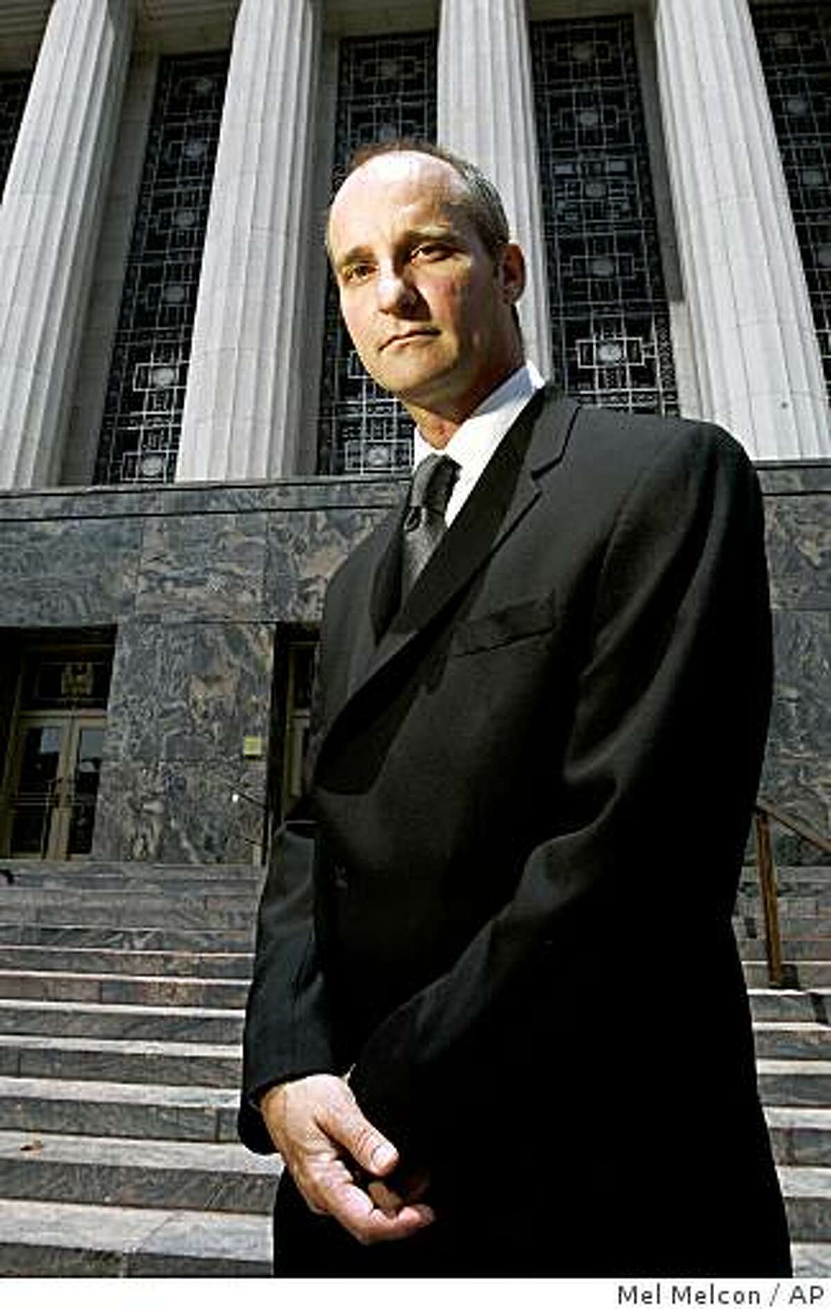 FILE - This July 25, 2008 photo shows Charles Lynch standing outside the U.S. Courthouse in Los Angeles. Lynch, a medical marijuana dispensary owner, is scheduled for sentencing Thursday, June 11, 2009 in one of the nation's first cases since the Obama administration modified its pot policy. (AP Photo/Los Angeles Times, Mel Melcon) ** MANDATORY CREDIT, NO SALES, NO FOREIGN, NO MAGS, NO TELEVISION ** LOS ANGELES DAILY NEWS OUT, ORANGE COUNTY REGISTER OUT, VENTURA COUNTY STAR OUT, INLAND VALLEY DAILY BULLETIN OUT, SAN BERNARDINO SUN OUT, LA OPINION OUT **