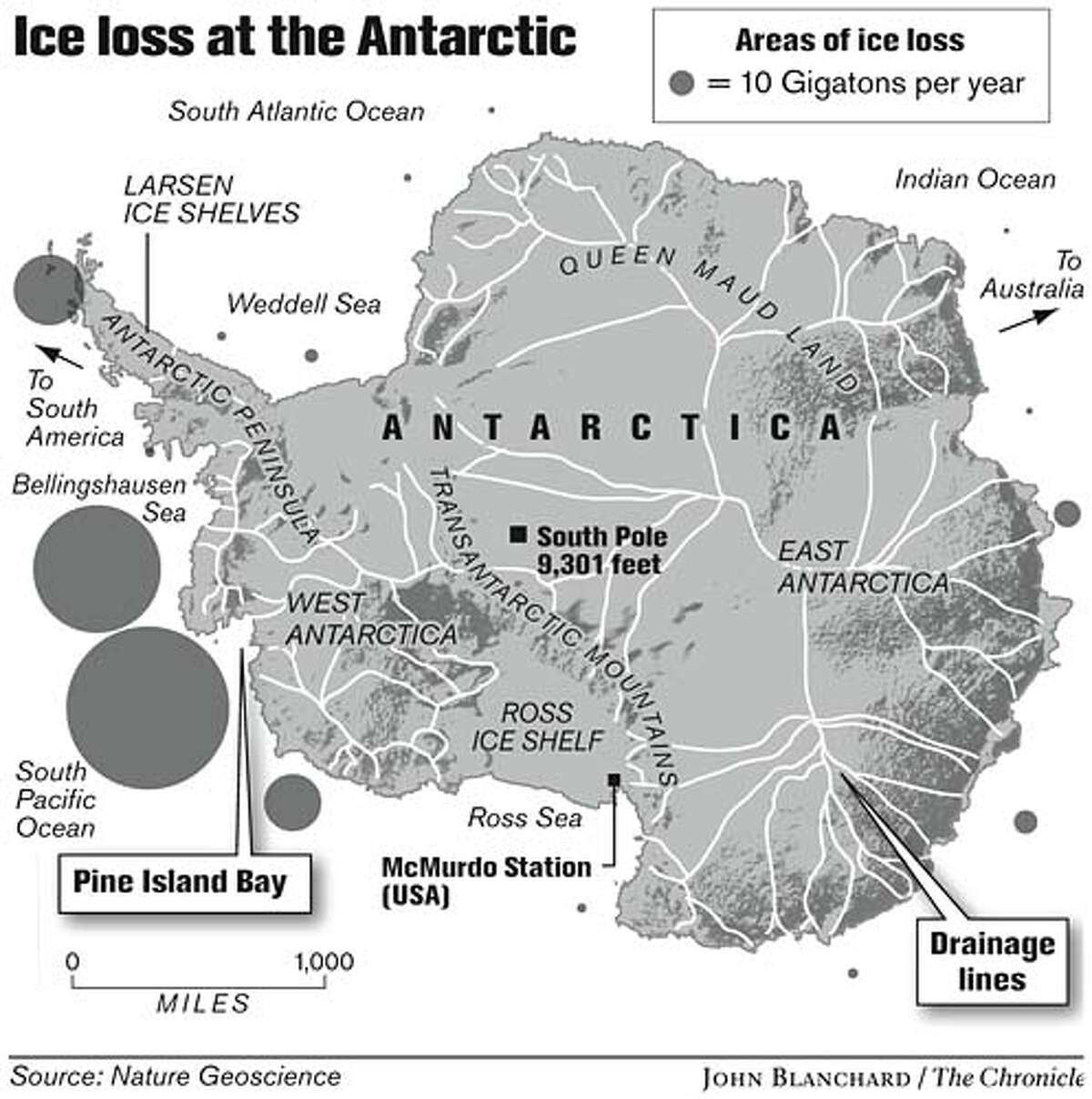 Ice loss at the Antarctic. Chronicle graphic by John Blanchard