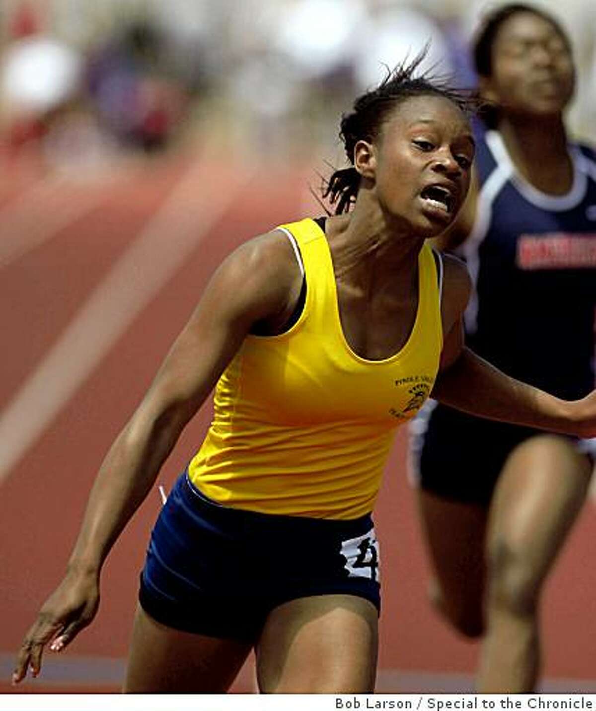 Pinole Valley Strangenae Campbell during the girls 100 meter dash at the North Coast Section, Track and Field Championship in Castro Valley, Ca., Saturday, May 23, 2009. (Special to the Chronicle / Bob Larson)