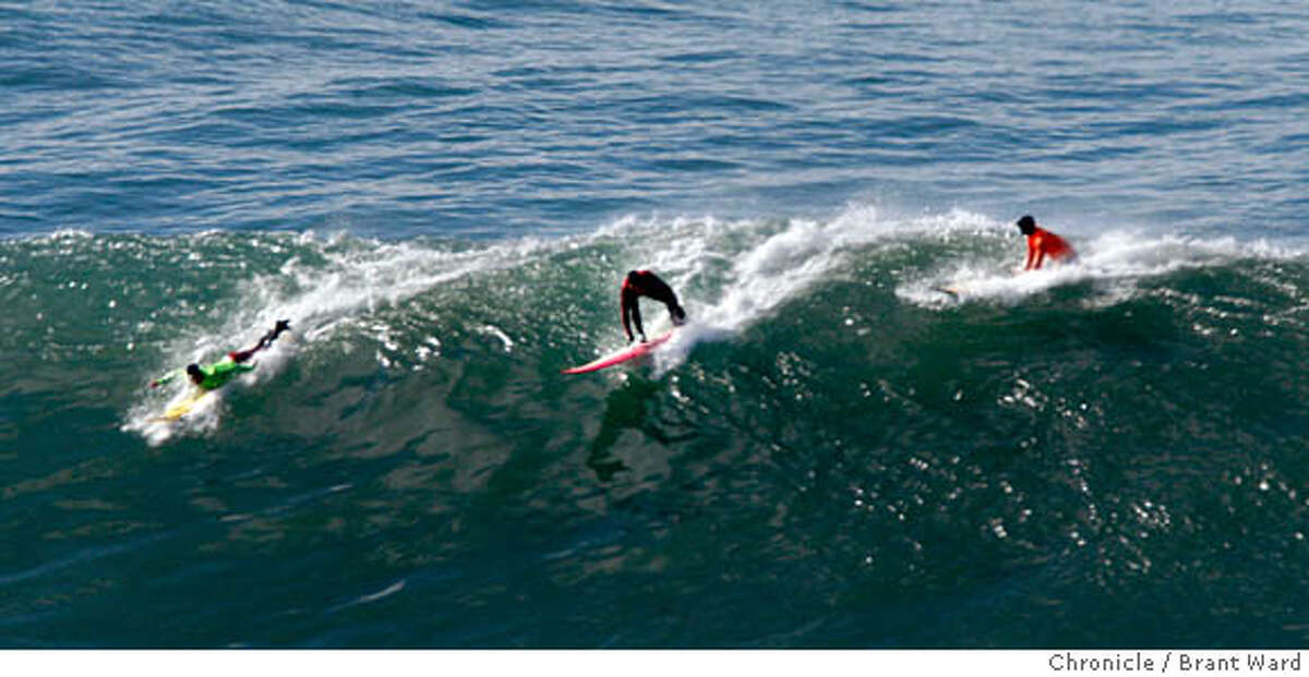 Surfers soar at Maverick's - fans cheer them on at beach, ballpark