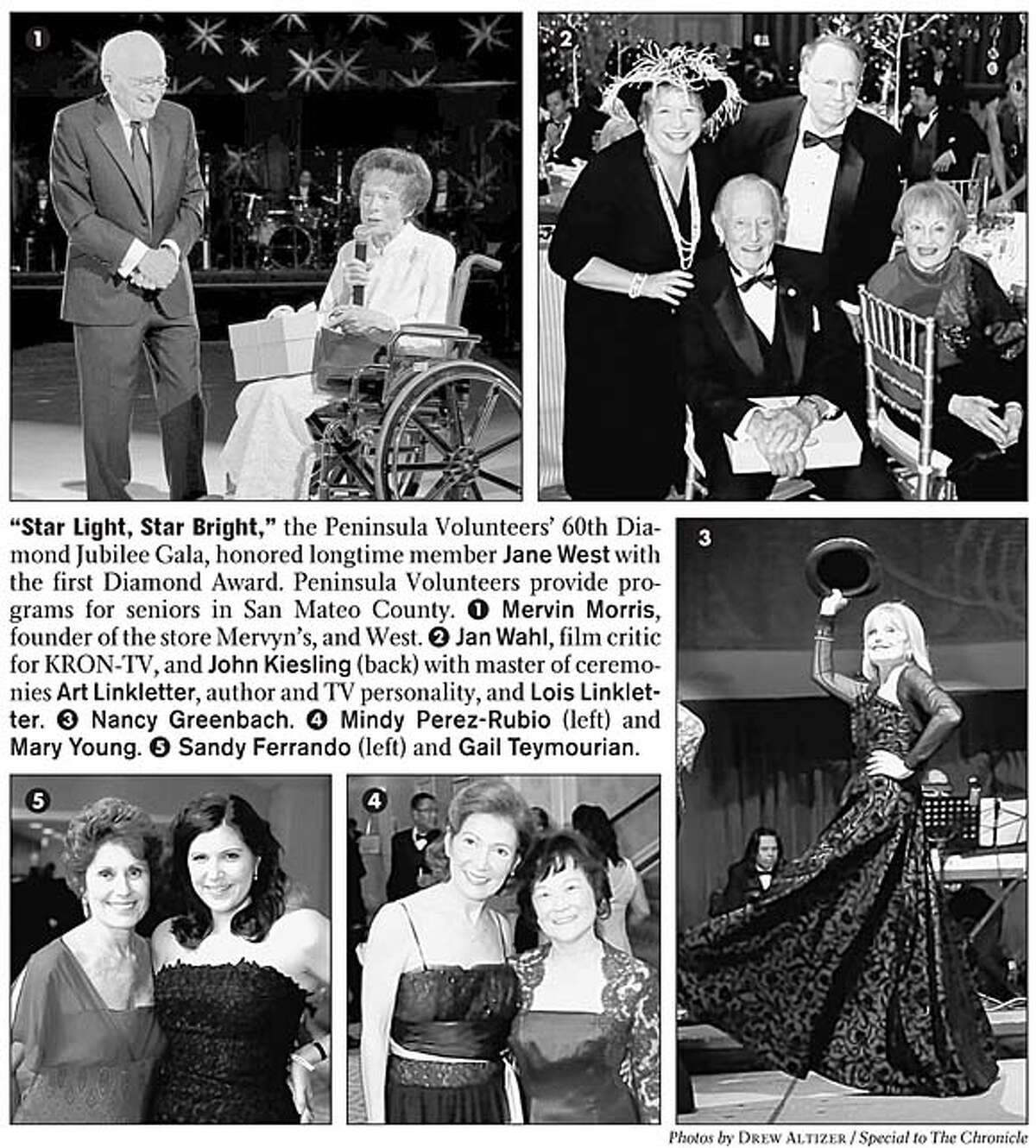 "Star Light, Star Bright," the Peninsula Volunteers' 60th Diamond Jubilee Gala, honored longtime member Jane West with the first Diamond Award. Peninsula Volunteers provide programs for seniors in San Mateo County. Photos by Drew Altizer, special to the Chronicle