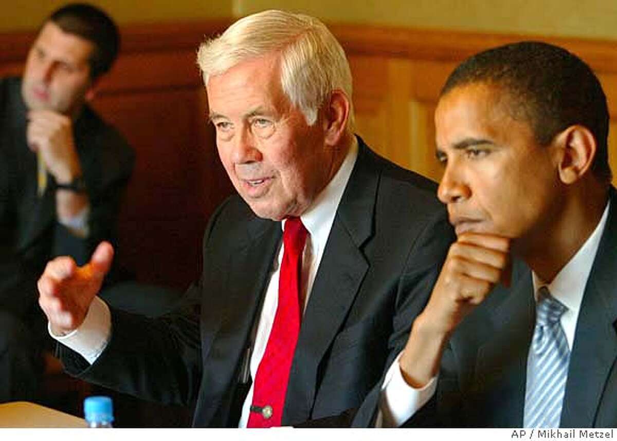 U.S. Senator Richard Lugar and U.S. Senator Barrack Obama, right, speak to reporters in Moscow, Friday, Aug. 26, 2005. Lugar, one of the authors of U.S. assistance to Russia in destroying stockpiles of weapons of mass destruction, said Friday that progress was being made in the efforts. (AP Photo/Mikhail Metzel) Ran on: 08-29-2005 Richard Lugar Ran on: 08-29-2005 Richard Lugar Ran on: 10-26-2007 Sen. Richard Lugar says the panel could do much better on behalf of {hellip} all taxpayers. #######0423205856