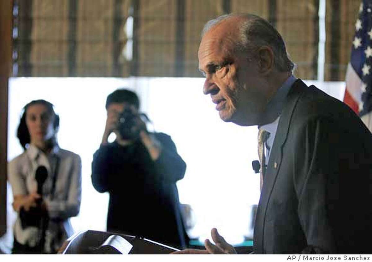 Republican presidential hopeful and former U.S. Sen. Fred Thompson, of Tenn., addresses the media at the Four Seasons Hotel in San Francisco, Wednesday, Oct. 31, 2007.(AP Photo/Marcio Jose Sanchez)