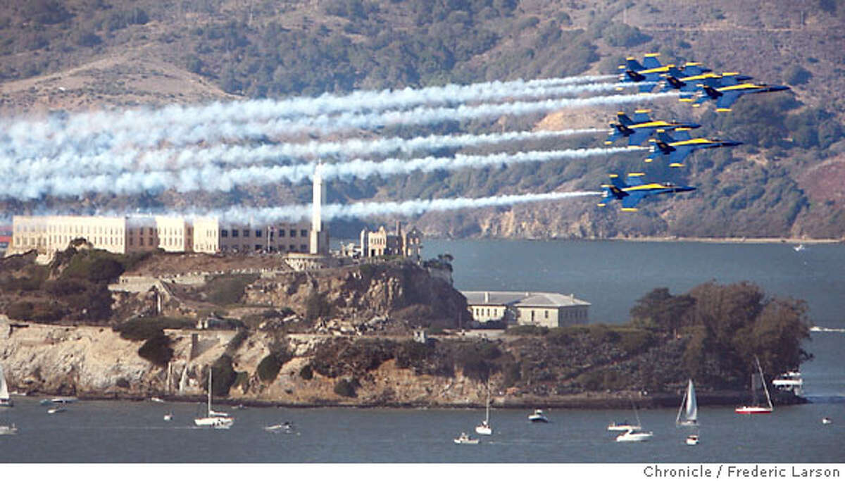 All six Blue Angels flew over Alcatraz Island wowing the thousands of spectators along the bay to watch air show during Fleet Week. 10/7/07 {Photographed by }