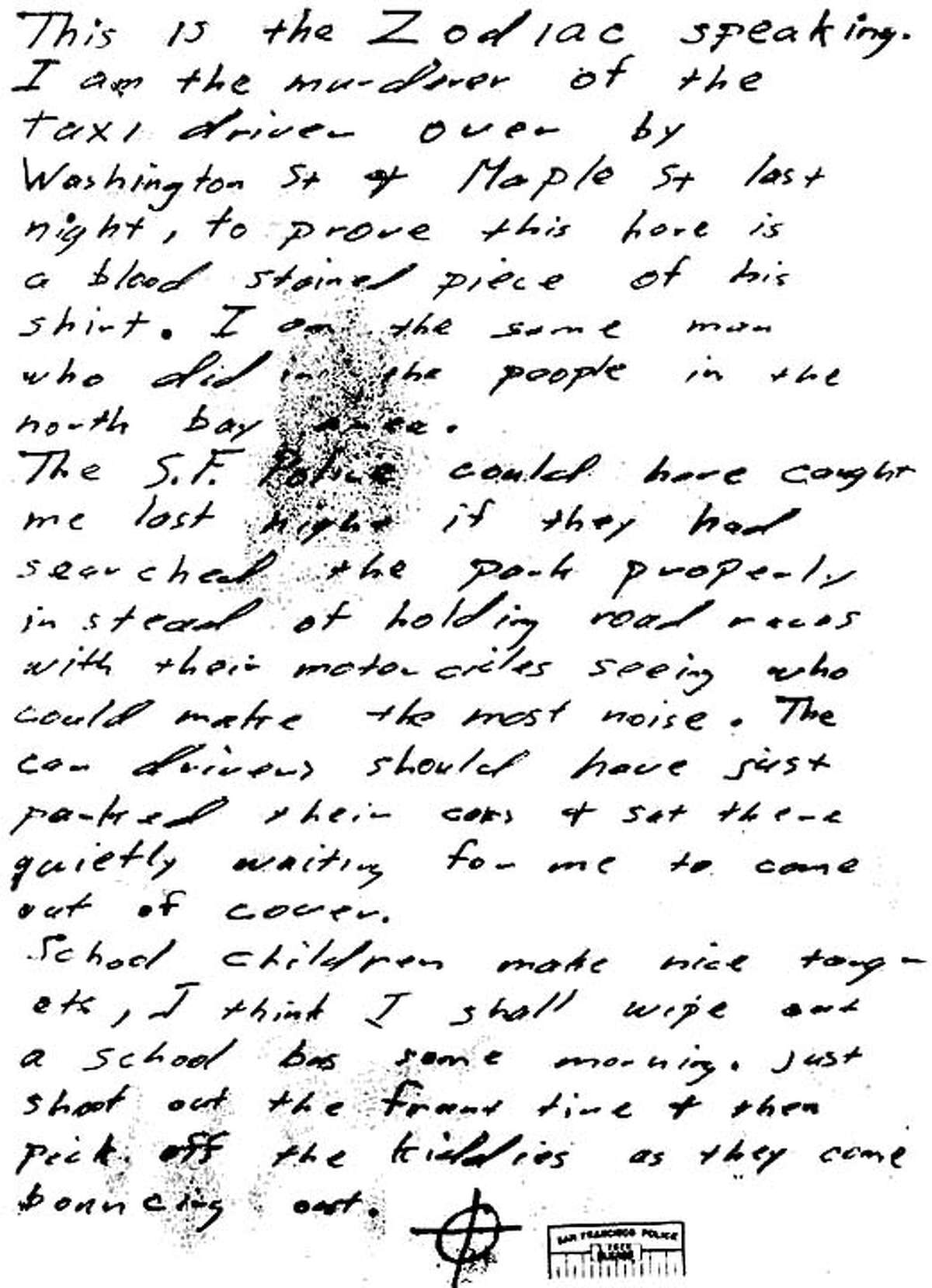 zodiac killer letters