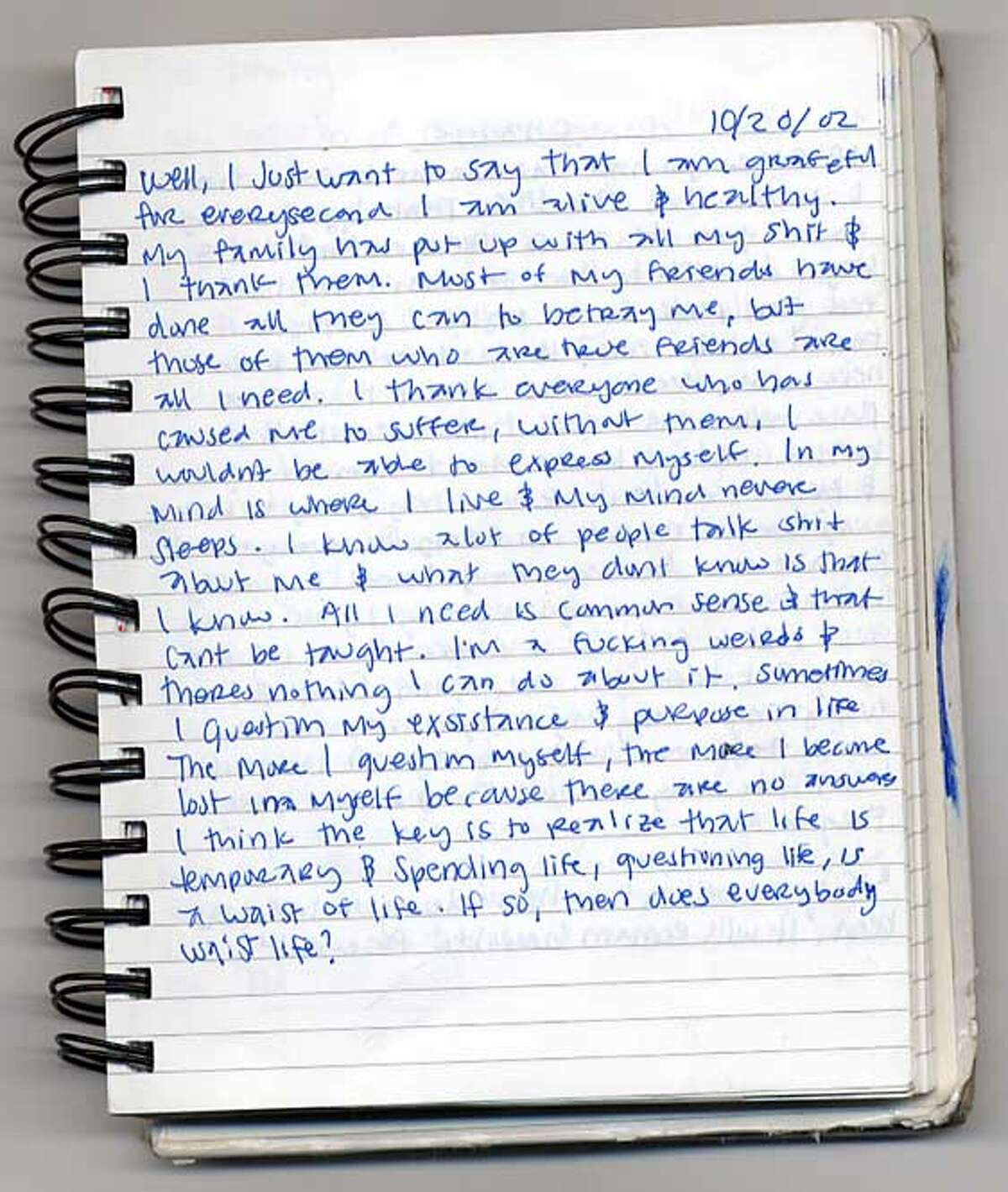 A page from Sam's diary shows how the Walnut Creek teenager struggles with living without drugs