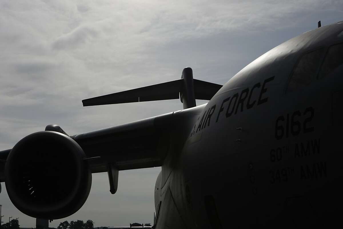 The C-17 is assigned to the 60th Air Mobility Wing at Travis Air Force Base, flown by a crew from the 349th Air Mobility Wing, a reserve associate wing which augments the 60th. Both wings work together as part of the Total Force, flying missions as required by Air Mobility Command and Department of Defense. Photo by Carlos Avila Gonzalez / The Chronicle