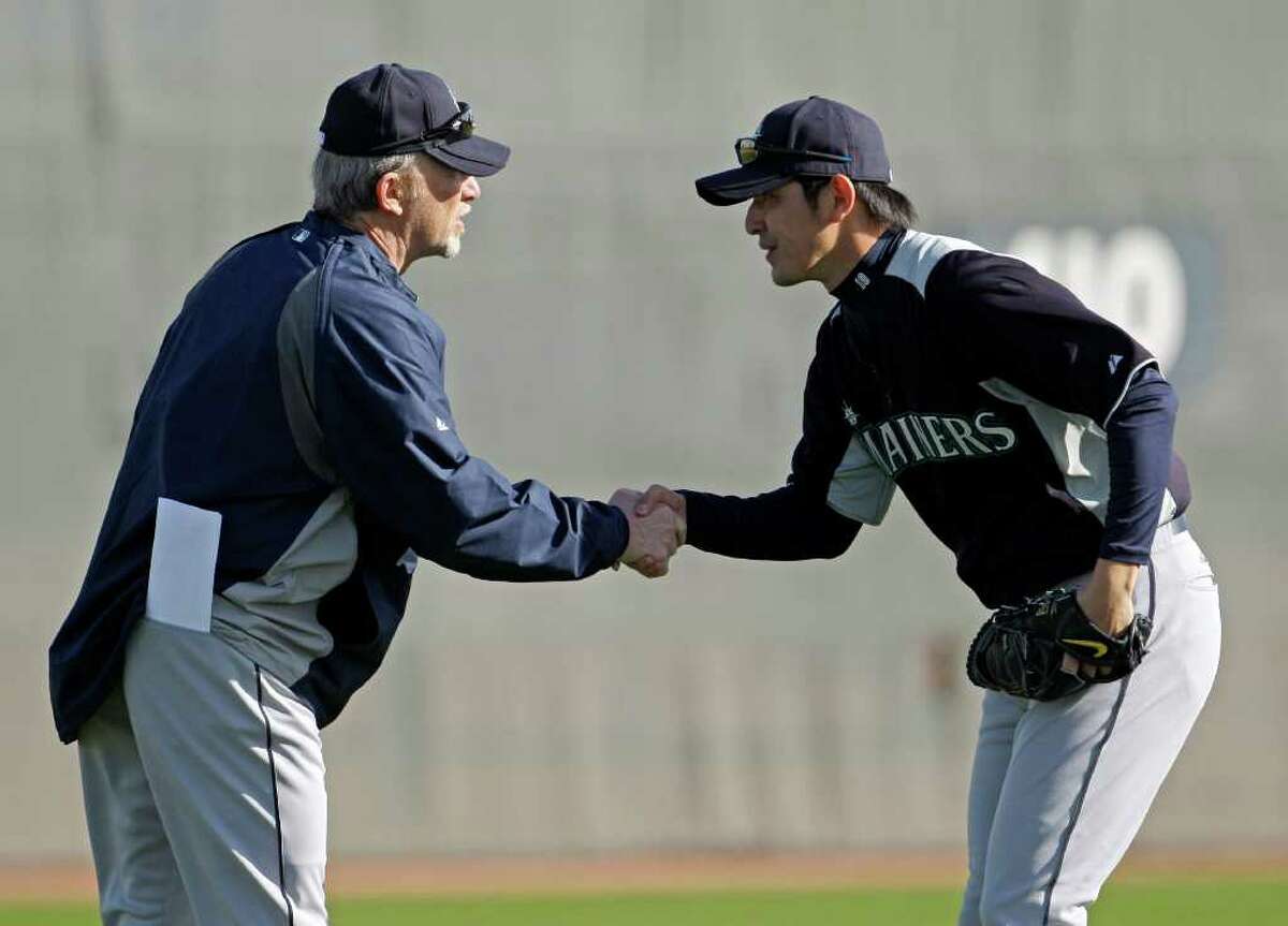 The Seattle Mariners, in Peoria, Ariz., were the first team to open spring training, and new pitcher Hisashi Iwakuma wasted no time greeting and getting to know Dwight Bernard, who is Seattle's Class AAA pitching coach.