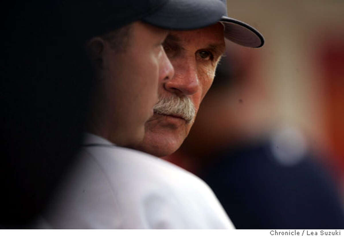 athletics_296_ls.JPG Detroit Tigers Manager Jim Leyland(right) talks with Brandon Inge in the dugout between the second and third inning. Oakland Athletics vs. Detroit Tigers on Monday July 3, 2006 at McAfee Stadium. Photo by Lea Suzuki/The San Francisco Chronicle Photo taken on 7/3/06, in Oakland, CA. **(roster) cq. Ran on: 07-04-2006 Joe Blanton pitched seven innings to pick up his eighth win. He allowed three runs on nine hits with a strikeout. Ran on: 07-04-2006 The As Joe Blanton pitched seven innings to pick up his eighth win. He allowed three runs on nine hits.