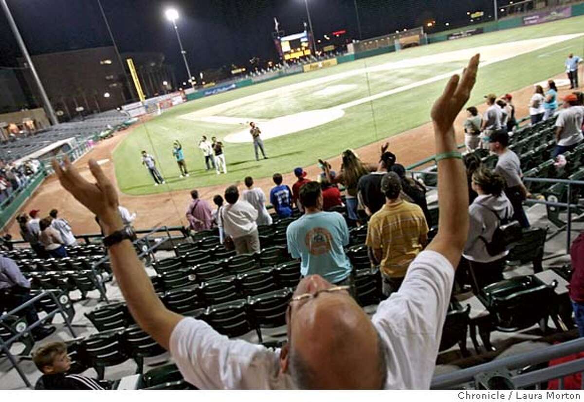 nevius23_16208_lkm.jpg After Saturday night's Stockton Ports game, which was designated "faith night," the Christian group GB5 gave a short concert. Laura Morton/The Chronicle MANDATORY CREDIT FOR PHOTOGRAPHER AND SAN FRANCISCO CHRONICLE/ -MAGS OUT
