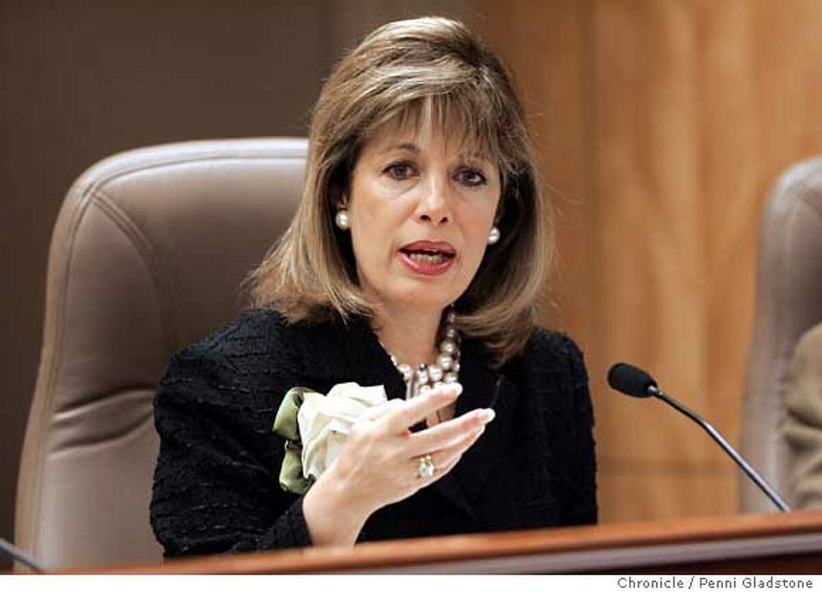 UCPAY_SENATE09 Senator Jackie Speier speaking UC President Robert Dynes will be on the hotseat Wednesday when he testifies before a state Senate Education Committee hearing on UC's pay practices. State Capitol Photo by Penni Gladstone/The San Francisco Chronicle Photo taken on 2/8/06, in Sacramento, CA. Ran on: 02-09-2006 Sen. Jackie Speier, D-Hillsborough, raised the question of why reforms recommended in 1992 had not been implemented. ALSO Ran on: 02-26-2006 Ran on: 02-28-2006 Jackie Speier told one department official, Youre not representing the taxpayer interests. Ran on: 05-14-2006 Got toughness? Speier has shown a willingness to challenge powerful interests.
