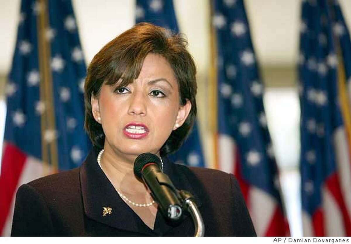 Rosario Marin, one of four Republican challengers for Barbara Boxer's Senate seat, speaks on Mexico-American foreign policy, Thursday, Feb, 5, 2004, at the Richard Nixon Library & Birthplace in Yorba Linda, Calif. Marin is herself an immigrant from Mexico, and has served at U.S. Treasurer under Bush. (AP Photo/Damian Dovarganes) Rosario MarinPhoto caption , former U.S. treasurer, Dsays that shes the only candidate who can beat Barbara Boxer for the U.S. Senate. ummy text goes here.