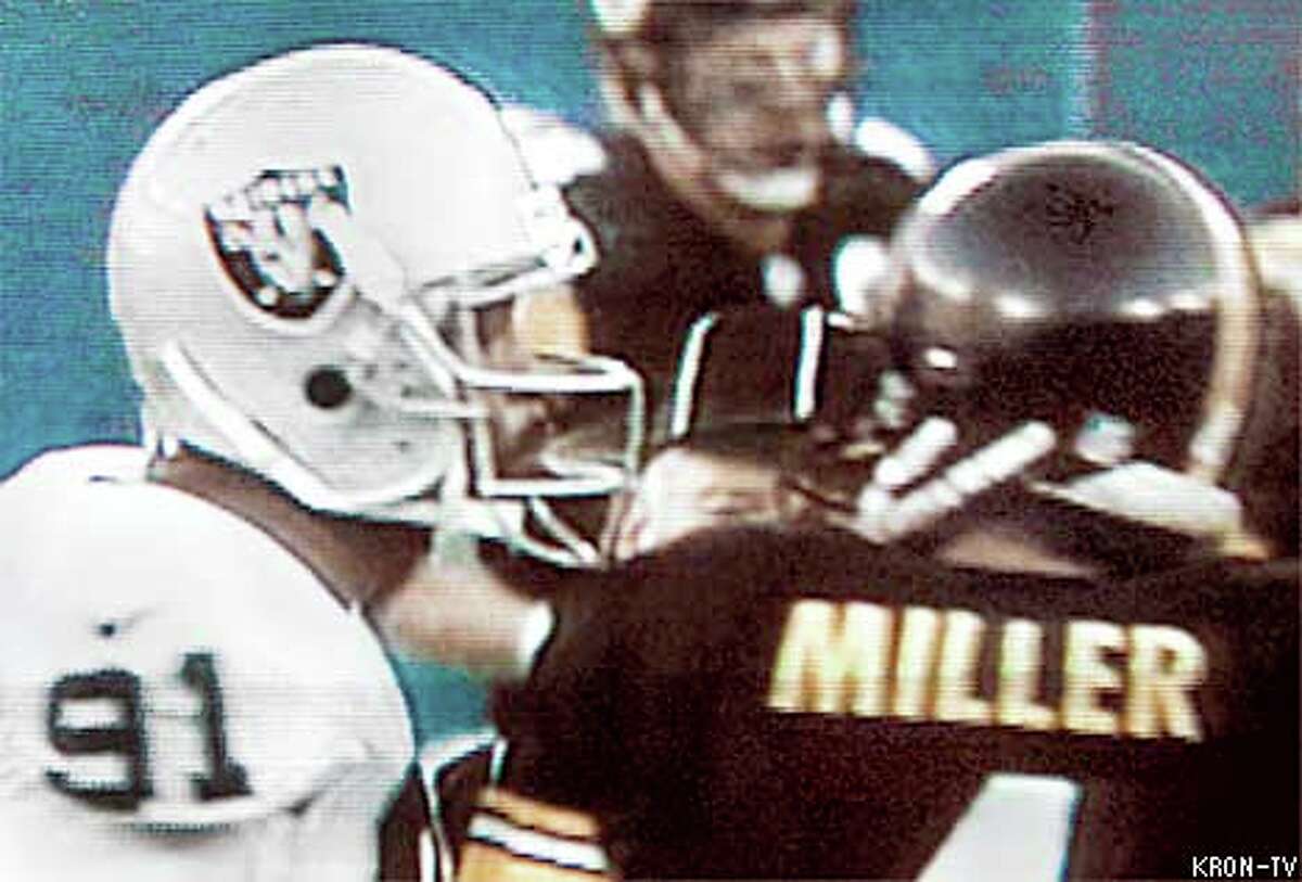 Raiders defensive end Regan Upshaw spat in the face of Pittsburgh Steelers punter Josh Miller during an altercation late in Sunday's game. Upshaw has since met with coach Jon Gruden and likely will hear from the league, as well. From KRON TV