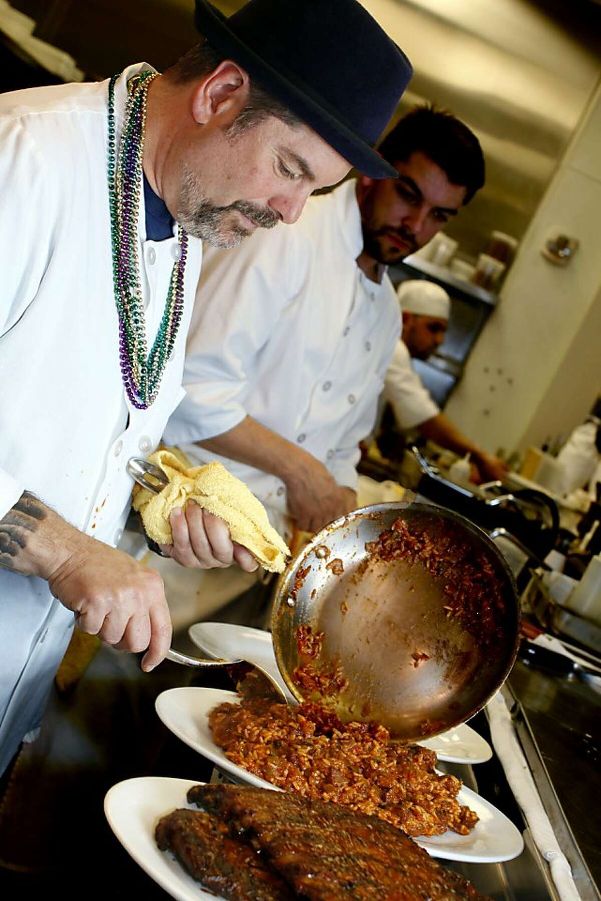 Mitch Rosenthal prepares Mardi Gras dishes on a busy Tuesday afternoon at Town Hall restaurant in San Francisco, where he is the executive chef. February 7, 2012
