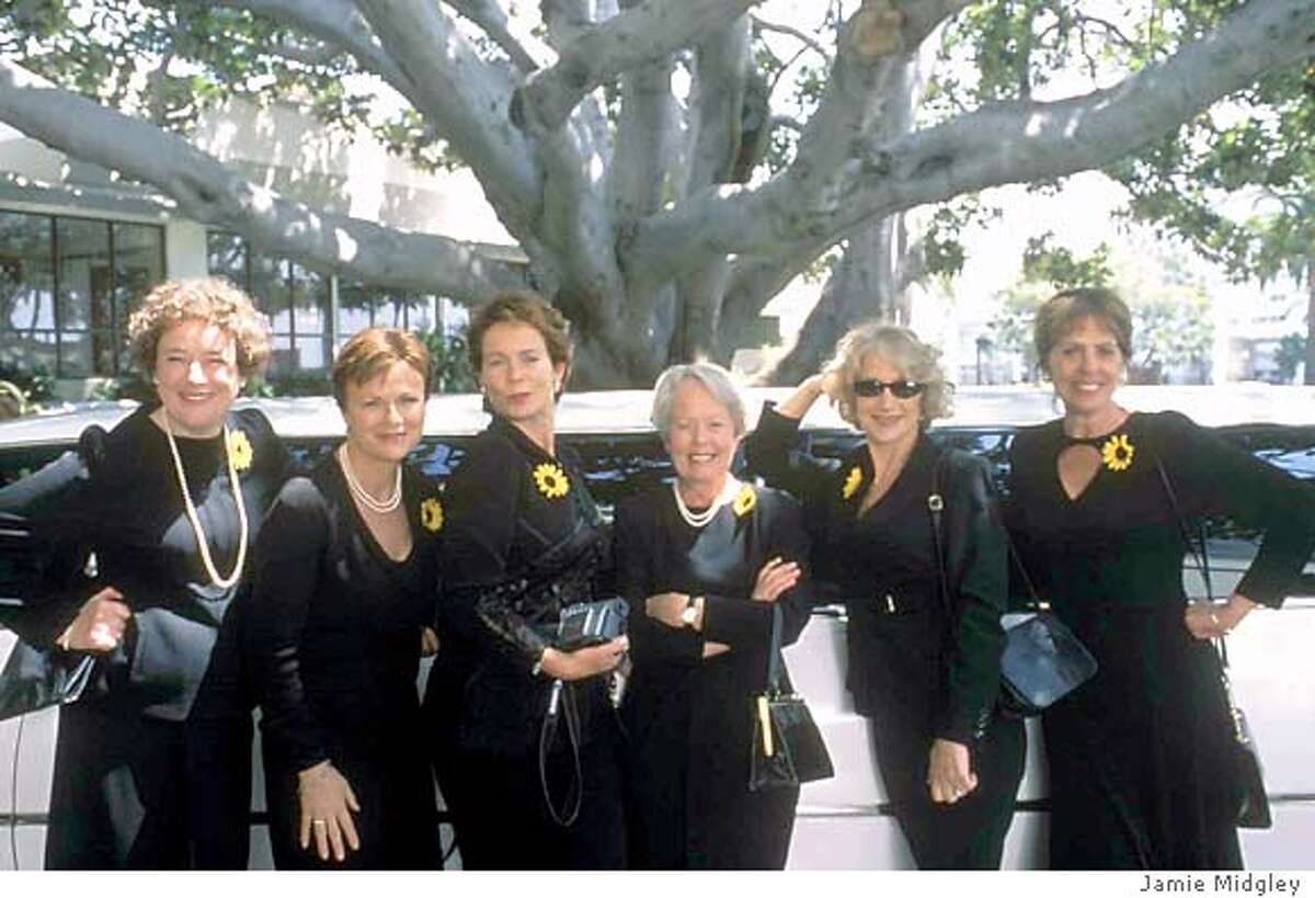The members of the U.K.s Womens Institute - Cora (Linda Bassett, left), Annie Clark (Julie Walters, second from left), Celia (Celia Imrie, third from left), Jessie (Annette Crosby, third from right), Chris Harper (Helen Mirren, second from right), and Ruth (Penelope Wilton, right), raise eyebrows - among other things - when they pose nude in their annual fundraising calendar, in the Touchstone Pictures comedy, Calendar Girls. (AP Photo /Jamie Midgley)