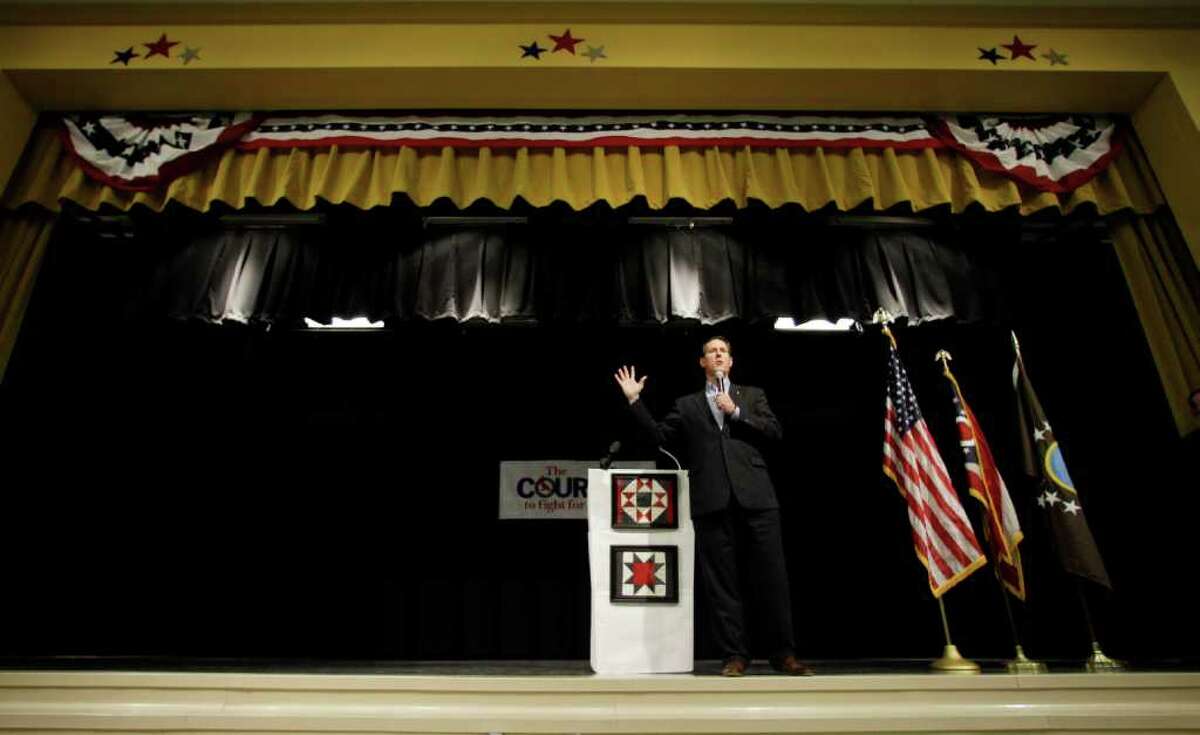 Republican presidential candidate, former Pennsylvania Sen. Rick Santorum during a campaign stop, Friday, Feb. 17, 2012, in Georgetown, Ohio. (AP Photo/Eric Gay)