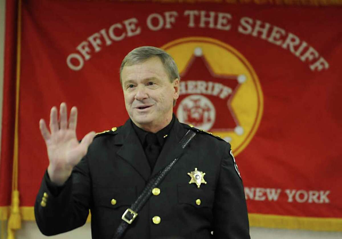 Sheriff Jack Mahar at a swearing-in ceremony at the Rensselaer County Jail in Troy last month. Mahar asked state and federal authorities to investigate improprieties in his department involving corrections officers. His opponent in last November's election, Gary Gordon, alleged Mahar ignored similar allegations involving deputies. (Lori Van Buren / Times Union)