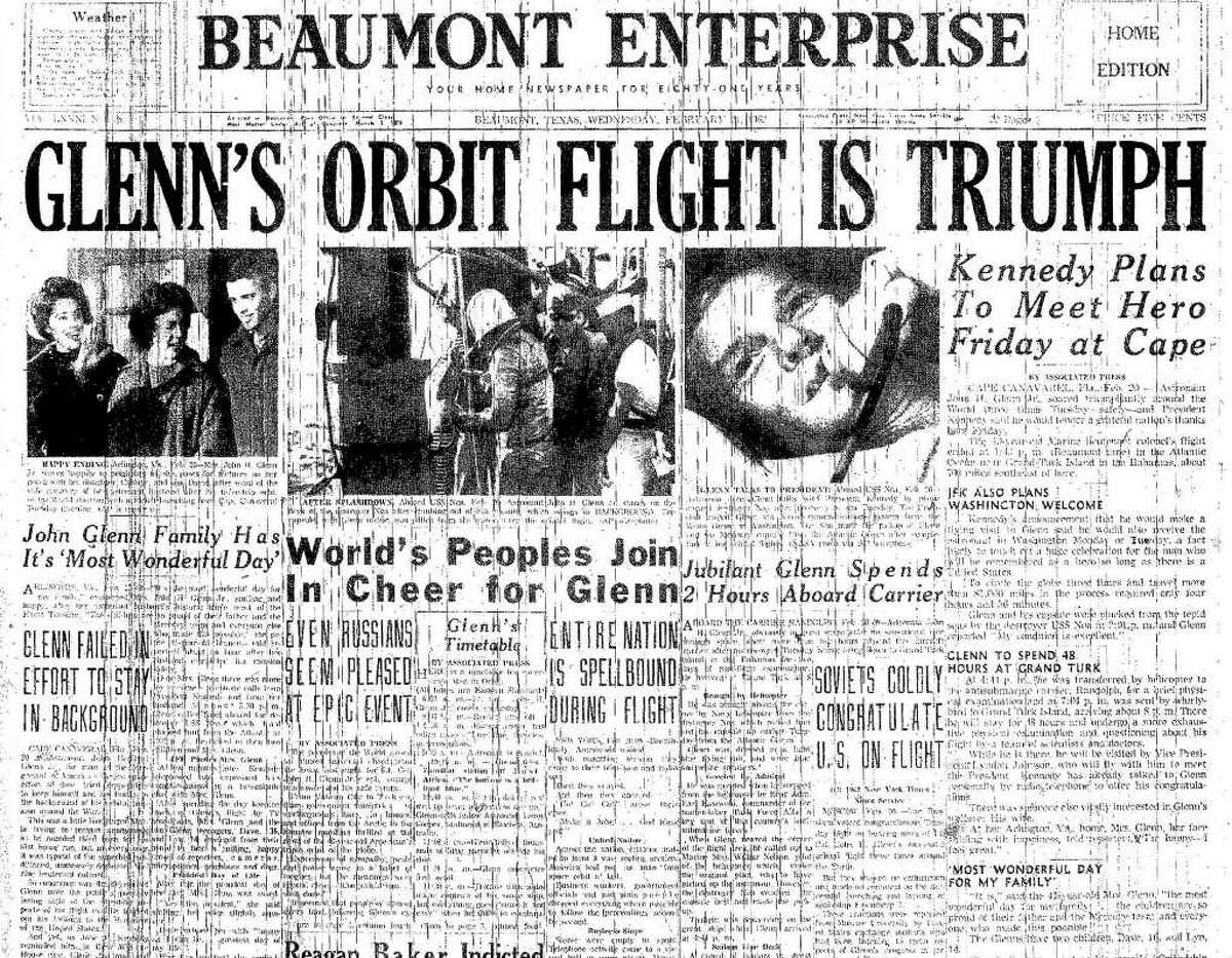 A 1962 copy of the Beaumont Enterprise shows coverage of John Glenn's orbit around the earth. Enterprise file photo