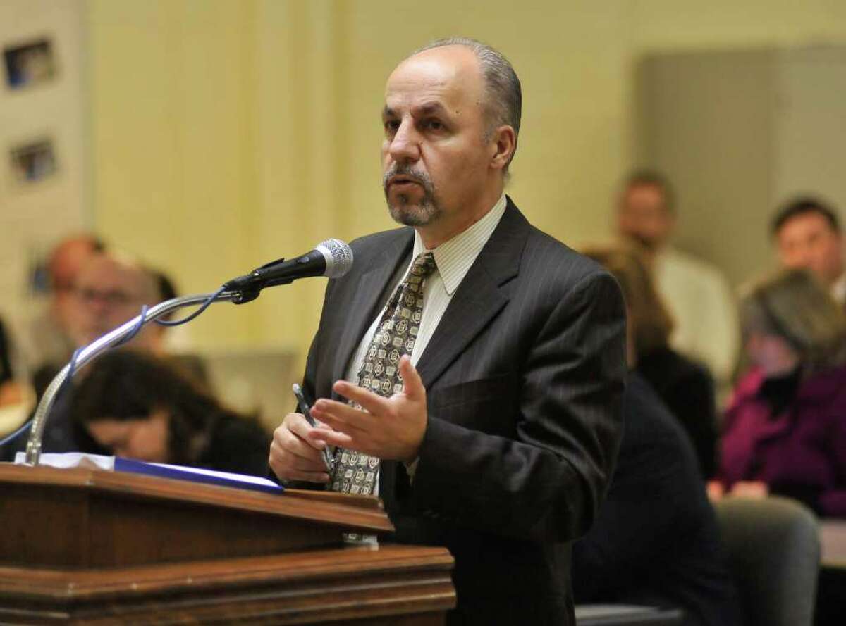 Kamal ElHabr speaks during the SAISD board meeting on Feb. 20, 2012.