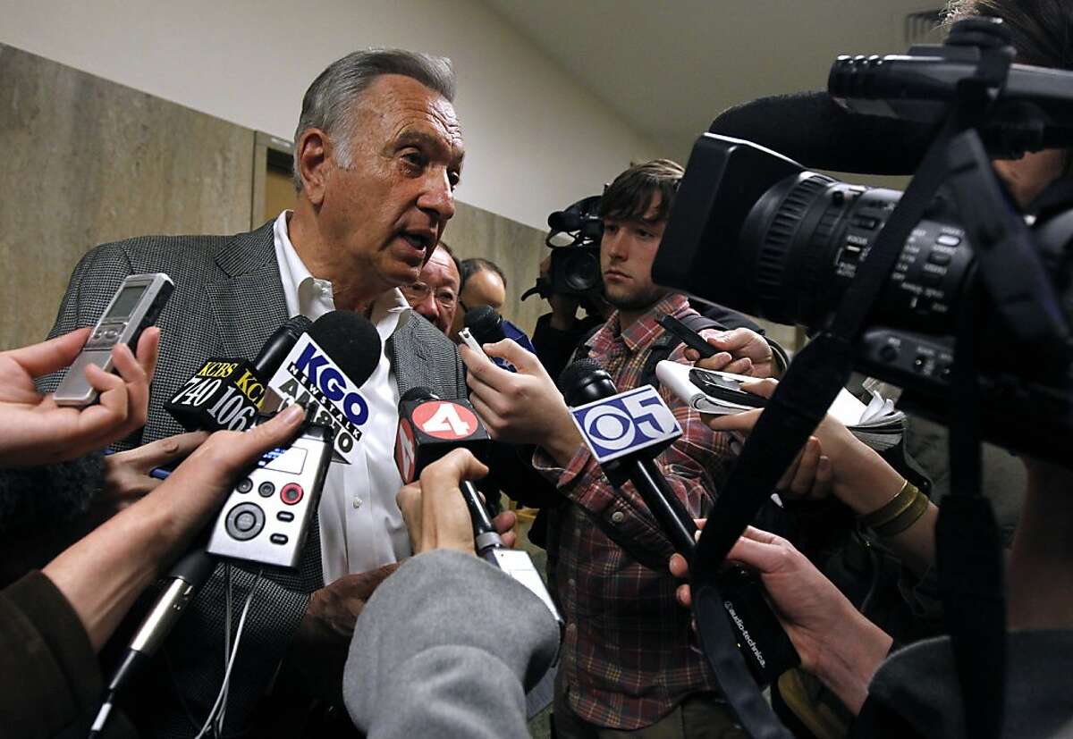 Former San Francisco Mayor Art Agnos attended a court hearing for Sheriff Ross Mirkarimi at the Hall of Justice as a show of support where a judge was assigned to his domestic violence trial in San Francisco, Calif. on Friday, Feb. 24, 2012. Agnos is one of the friends that Mirkarimi has been staying with while a stay-away order is in place.