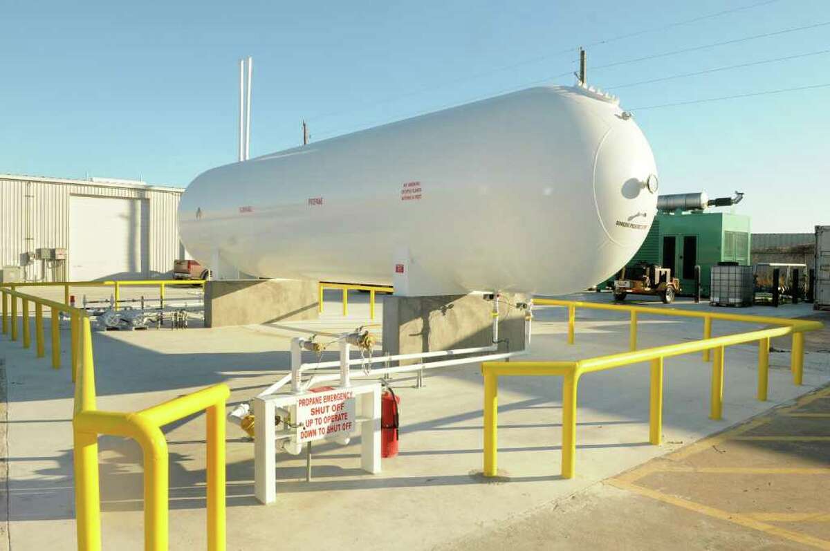 The 18,000-gallon propane tank at the Humble ISD bus facility was paid for with funds from the Texas Railroad Commission.