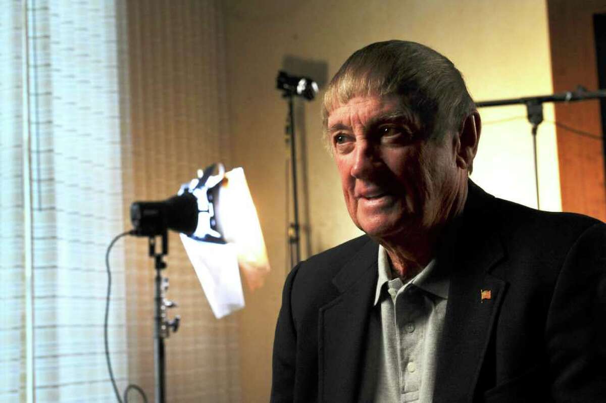 Tom Harrington, a Cos Cob resident and former NCAA referee, sits for a CBS Sports interview at Greenwich Hyatt Regency Wednesday, Feb. 29, 2012.