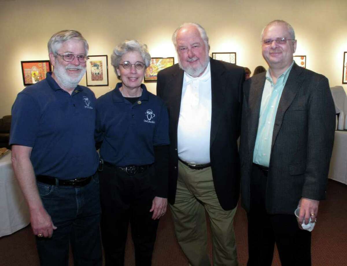 OTS/HEIDBRINK - Owl Radio readers and spouses Larry Meads, from left, and Val Meads gather with former Texas Public Radio general manager Joe Gwathmey and current Texas Public Radio general manager Dan Skinner at the Owl Radio 10 year anniversary on 2/26/2012 at Radius Center. names checked photo by leland a. outz