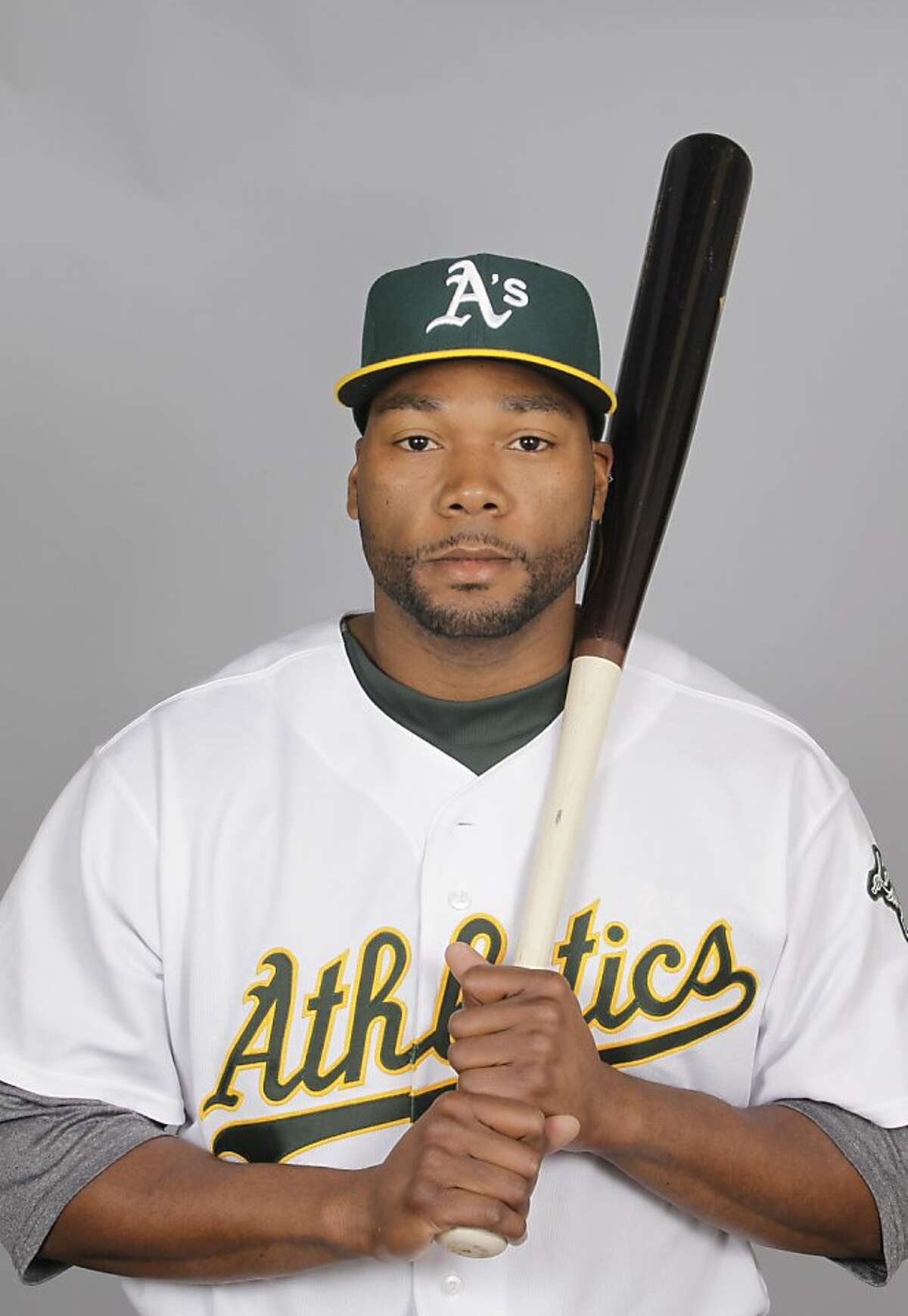 This is a 2012 photo of Brandon Allen of the Oakland Athletics baseball team. This image reflects the Oakland Athletics active roster as of Feb. 27, 2012 when this image was taken. (AP Photo/Darron Cummings)