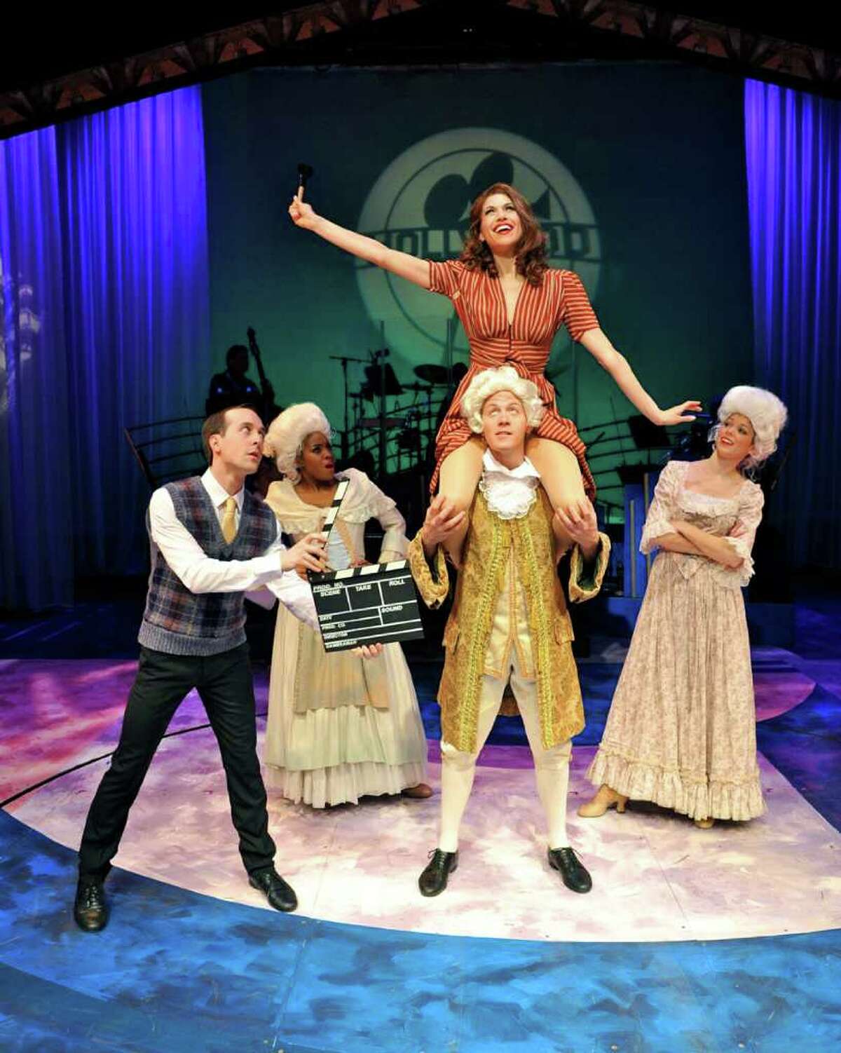 "'S Wonderful" is on stage at Westchester Broadway Theater in Elmsford, N.Y. Performing "Heaven on Earth," clockwise from left, are Blakely Slaybaugh, Mary Millben, Stacey Harris (in the air), Deidre Haren, and Sean Watkins.