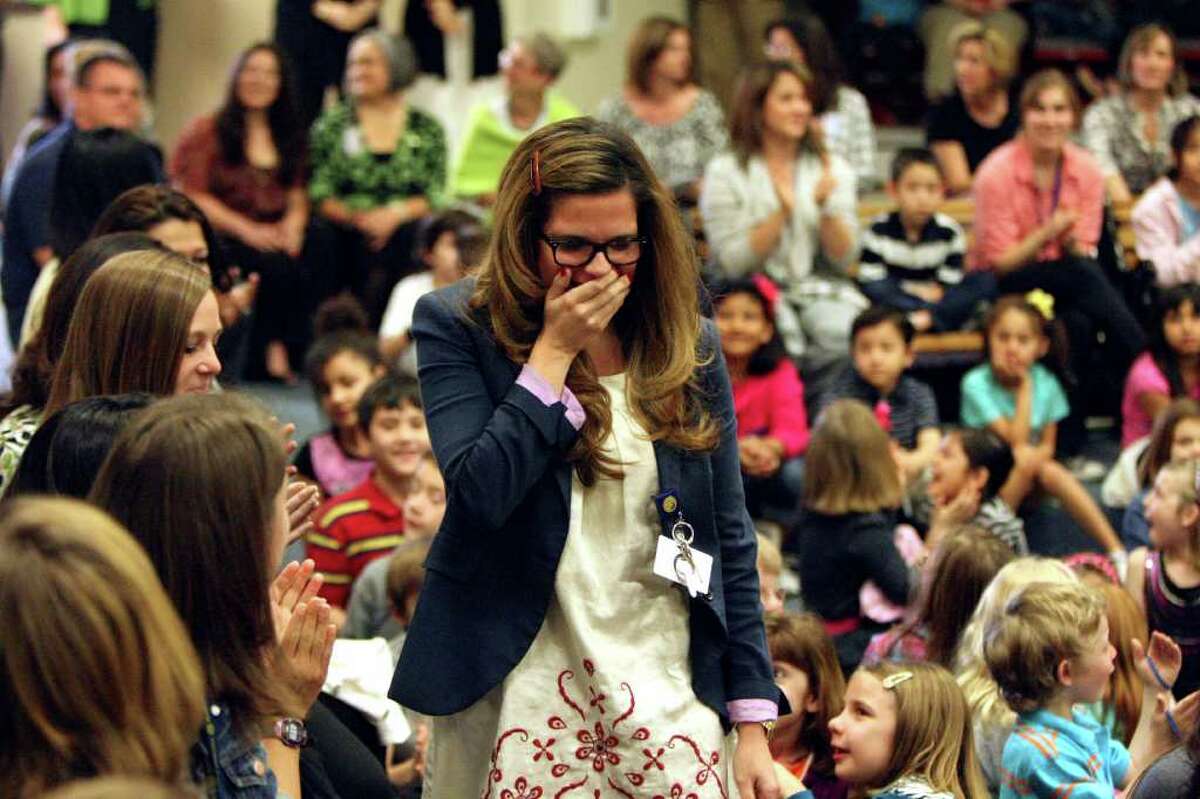 Teacher Lesley-Anne Balido-Dean learns she is a finalist in the 2012 H-E-B Excellence in Education Awards.