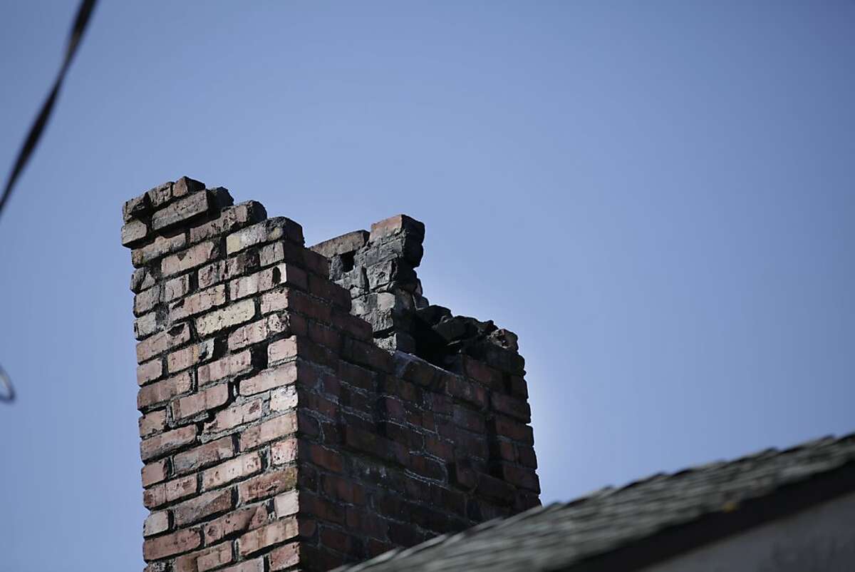Part of chimney which fell during the earthquake on Monday morning is seen on Monday, March 5, 2012 in Berkeley, Calif.