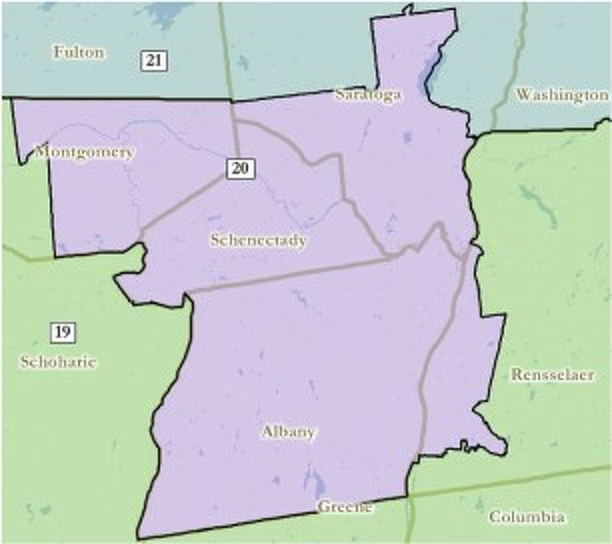 Proposed congressional voting district that unites Schenectady, Troy and Albany.