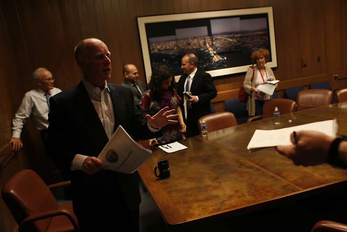 Gov. Jerry Brown has a conversation with the San Francisco Chronicle writers and editors in the Publisher's conference room, Tuesday, March 6, 2012.