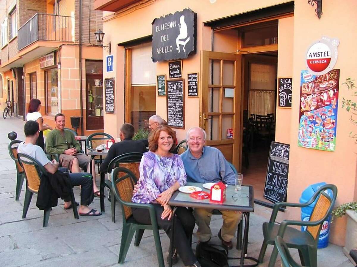 Eric Brink and Gayle Vassar of Pleasant Hill and Camino Santiago pilgrims at a nearby Santo Domingo cafe.