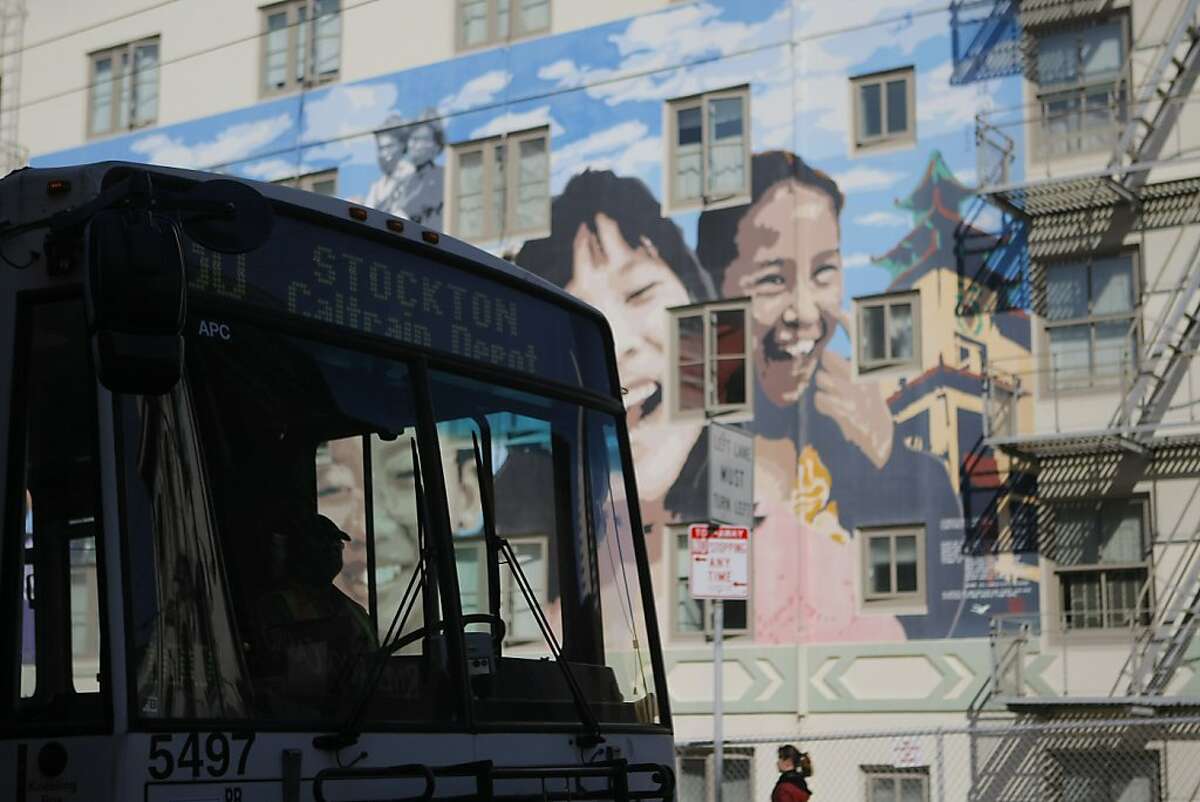 The 30 Stockton MUNI line drives up Stockton and Pacifica Streets in San Francisco, Calif. on Friday, March 9, 2012.