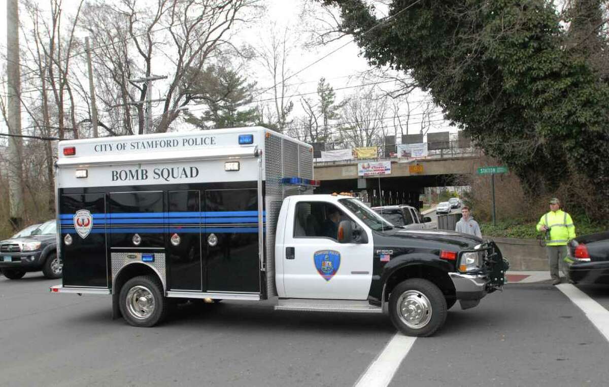 The Stamford Police bomb squad responded to Old Greenwich train station on a report of a suspicious package Friday, March 16, 2012.