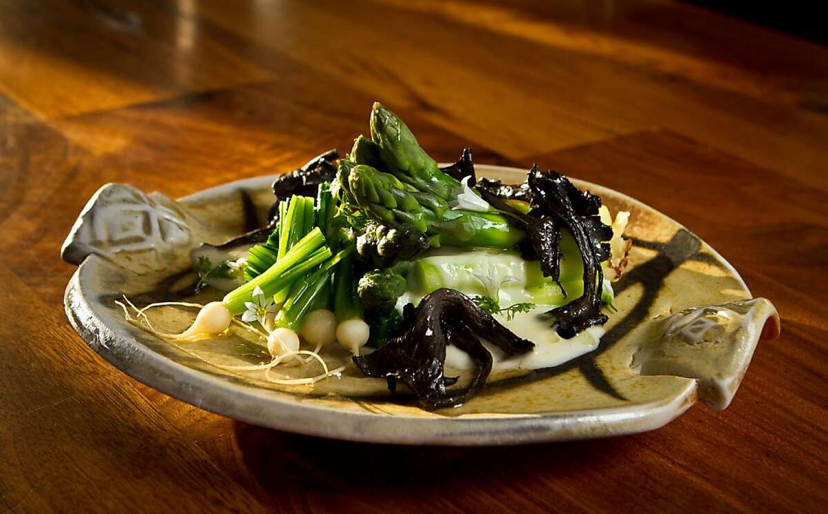 Asparagus with Black Trumpet Mushrooms at Bar Tartine in San Francisco, Calif., is seen on Thursday, March 8th, 2012.