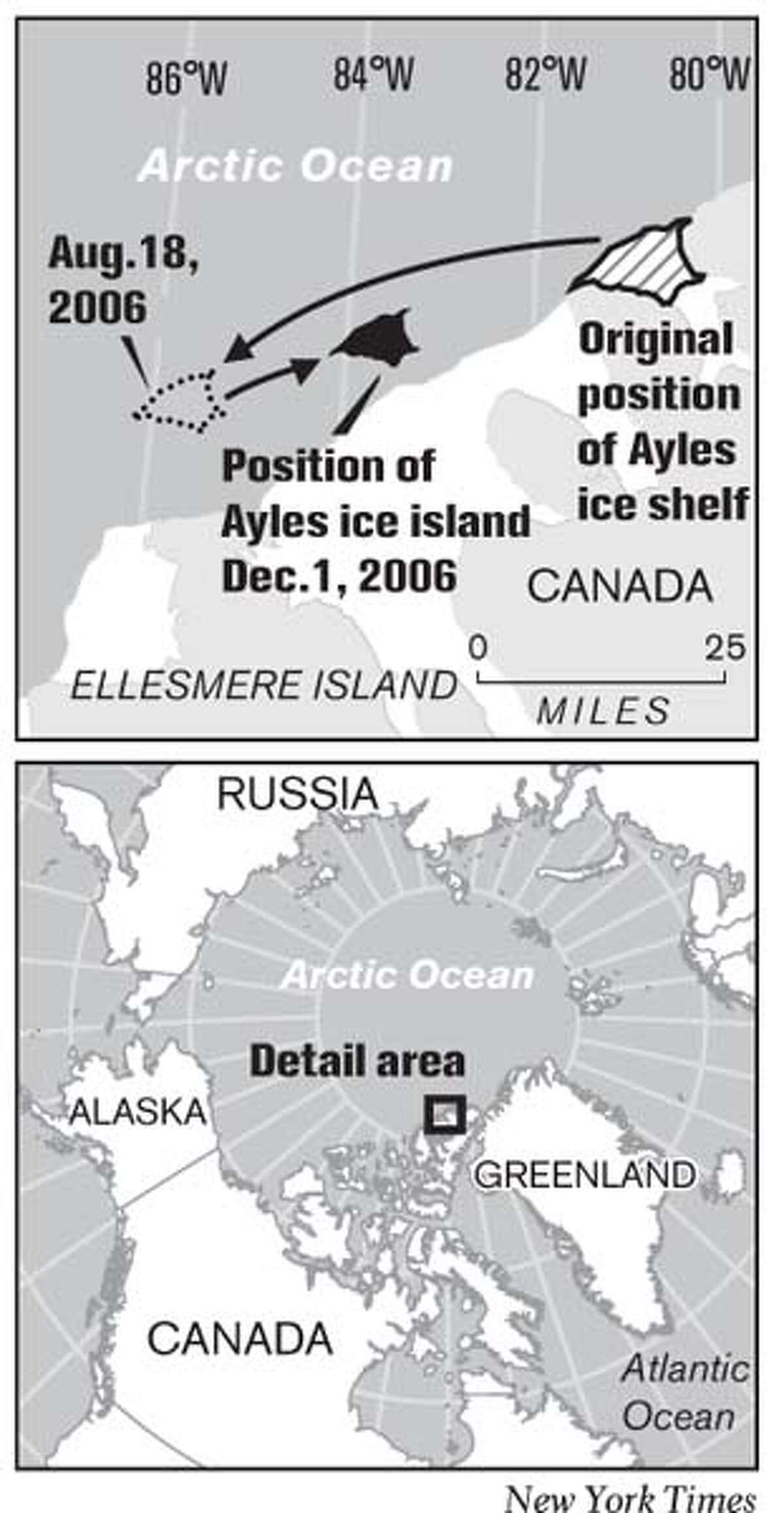 Floating Arctic ice shelf drifts along Canada's northern shore / 2005's